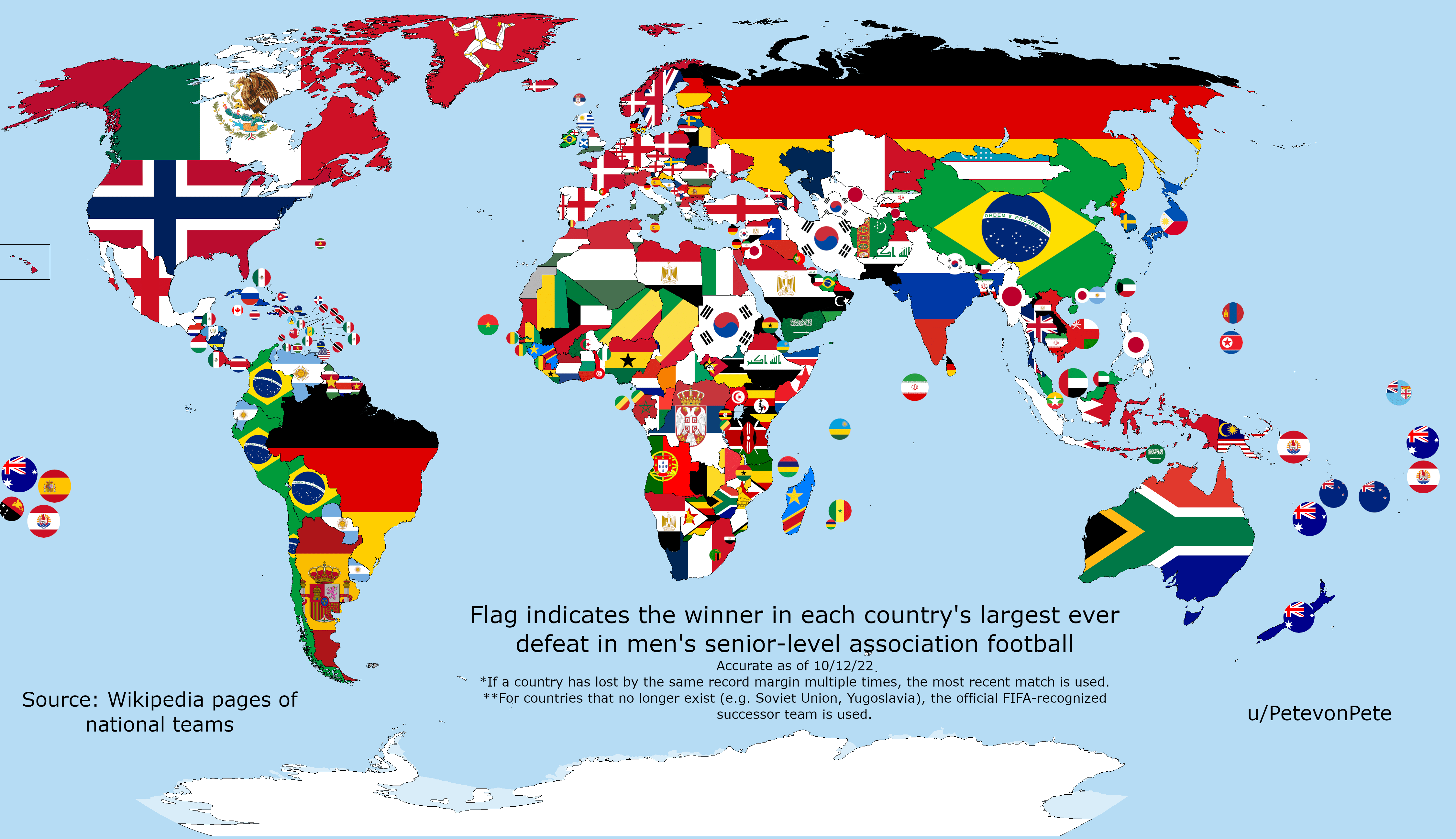 The giver of each country's largest ever football defeat