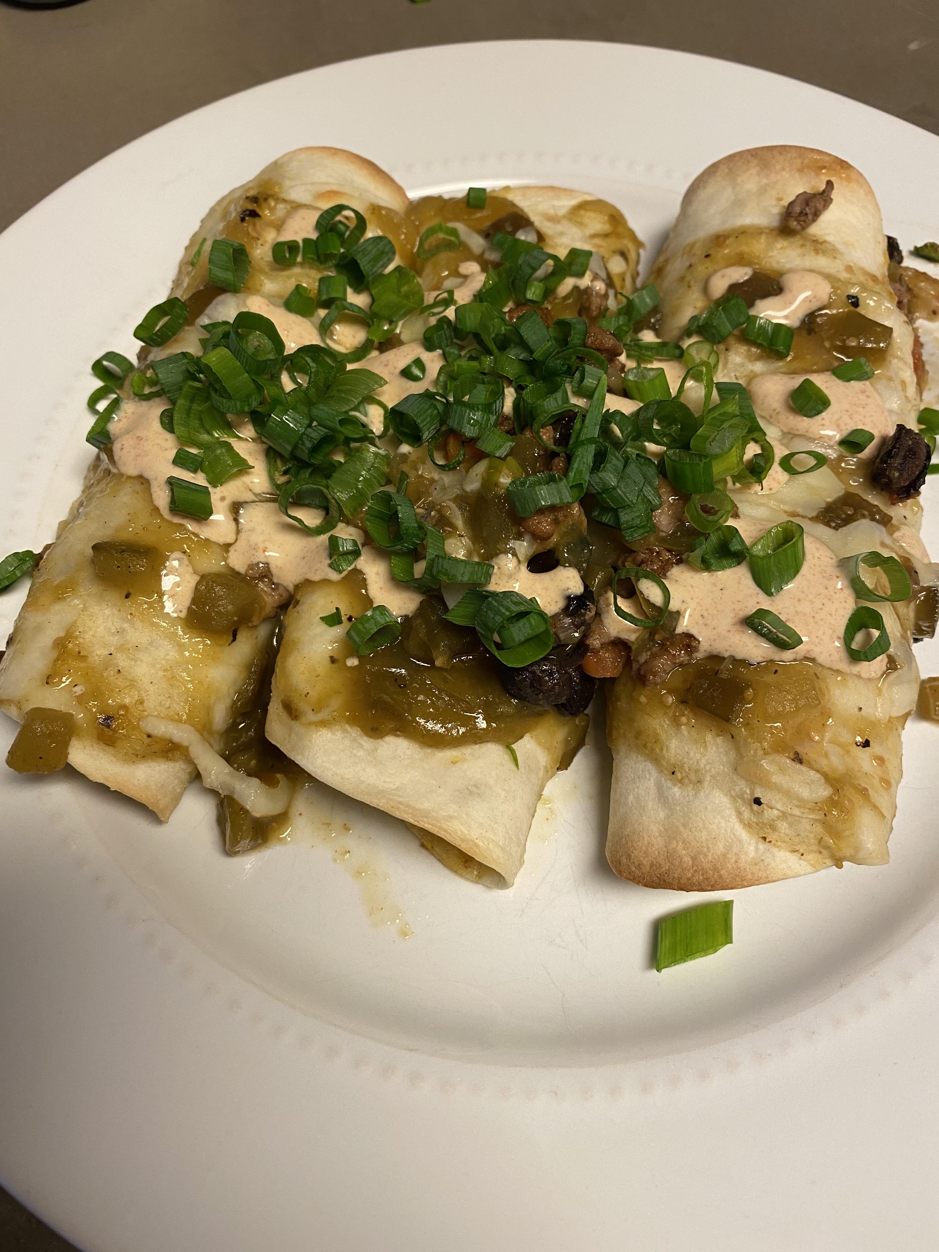Salsa verde enchiladas added ground beef. I will always order