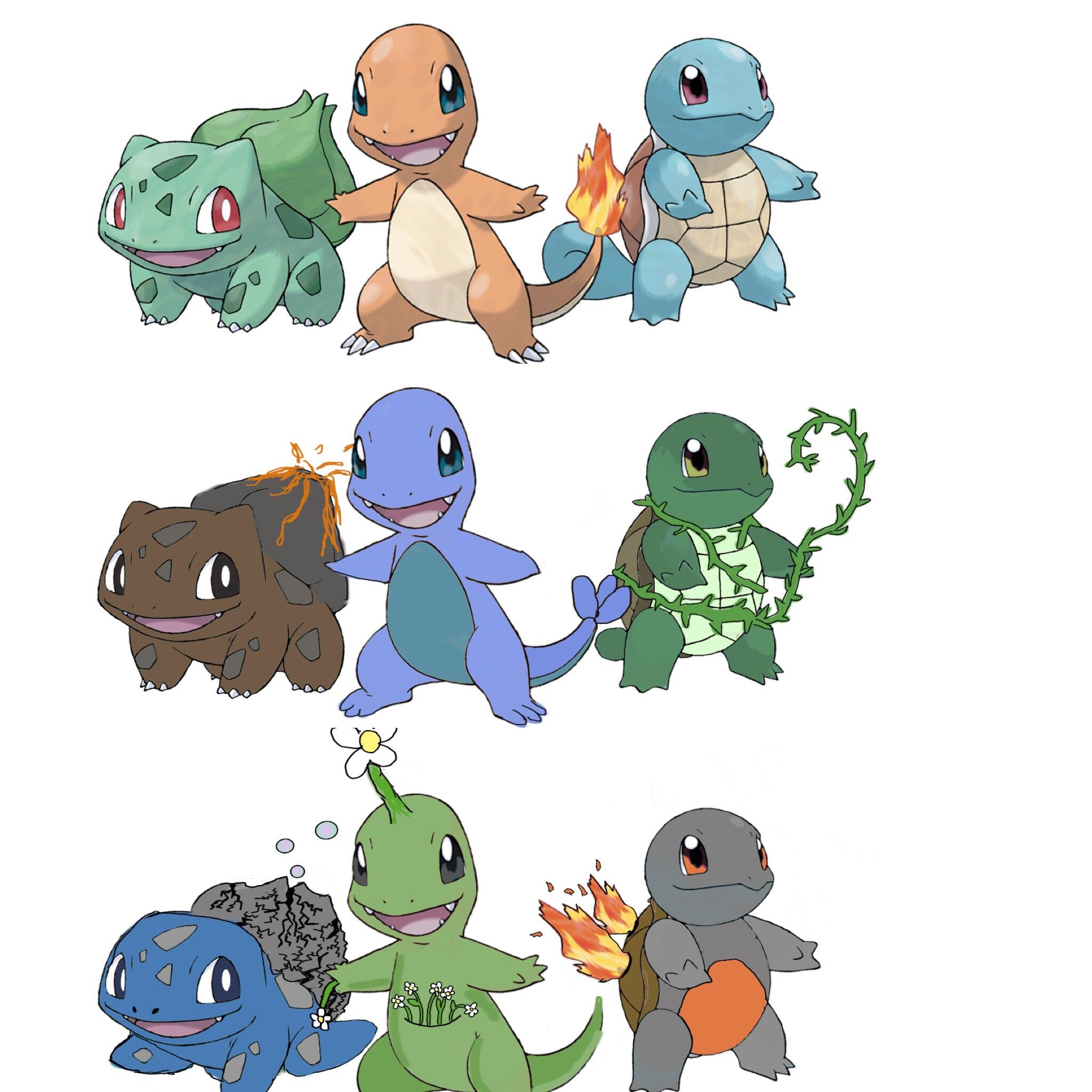 My type variations of the Kanto starters. I know things like this have