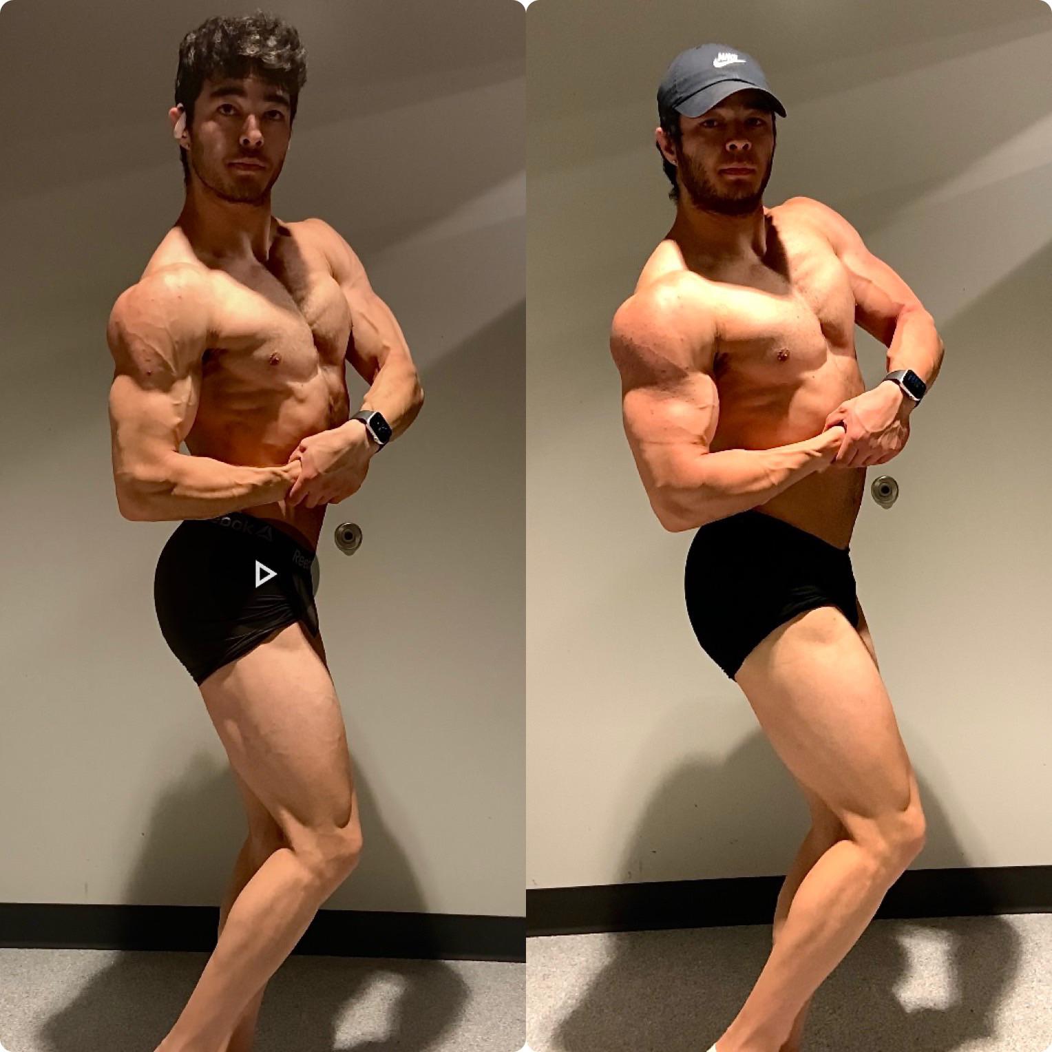 M/23/5'10" [165 lb - 185 lb] = 20lbs first pic was about a week before