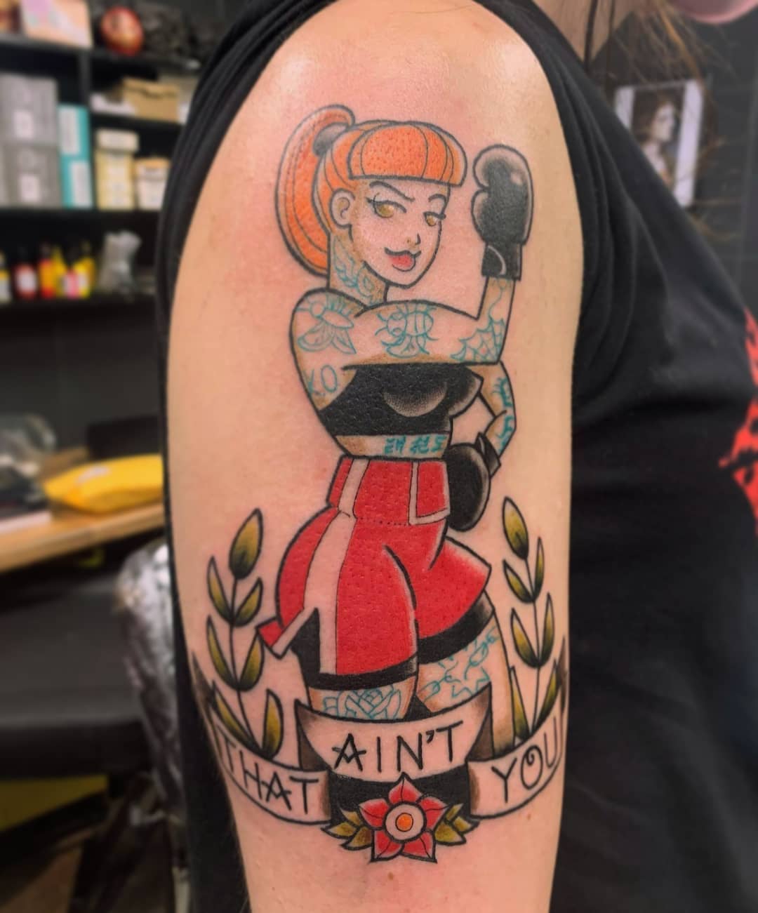 Boxer girl done by Steve at AWOL Galway, Ireland. tattoos