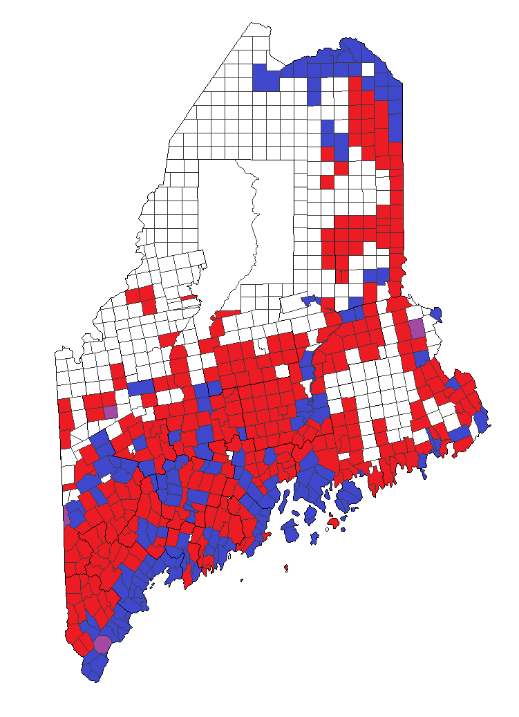 Maine Voting Registration by City/Town r/MapPorn