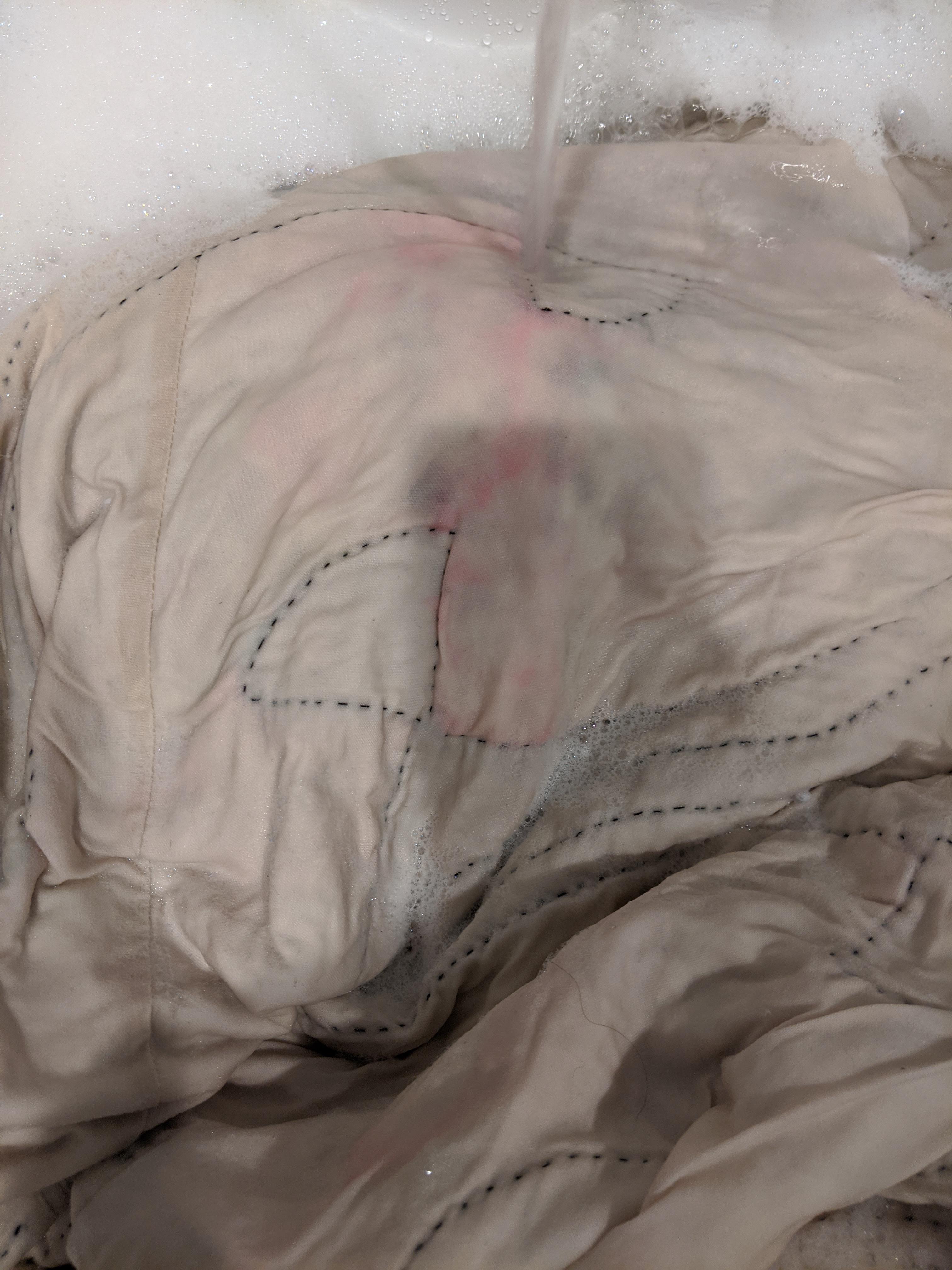 Wash my quilt in cold, it bled. Then I tried the Dawn soap trick, and