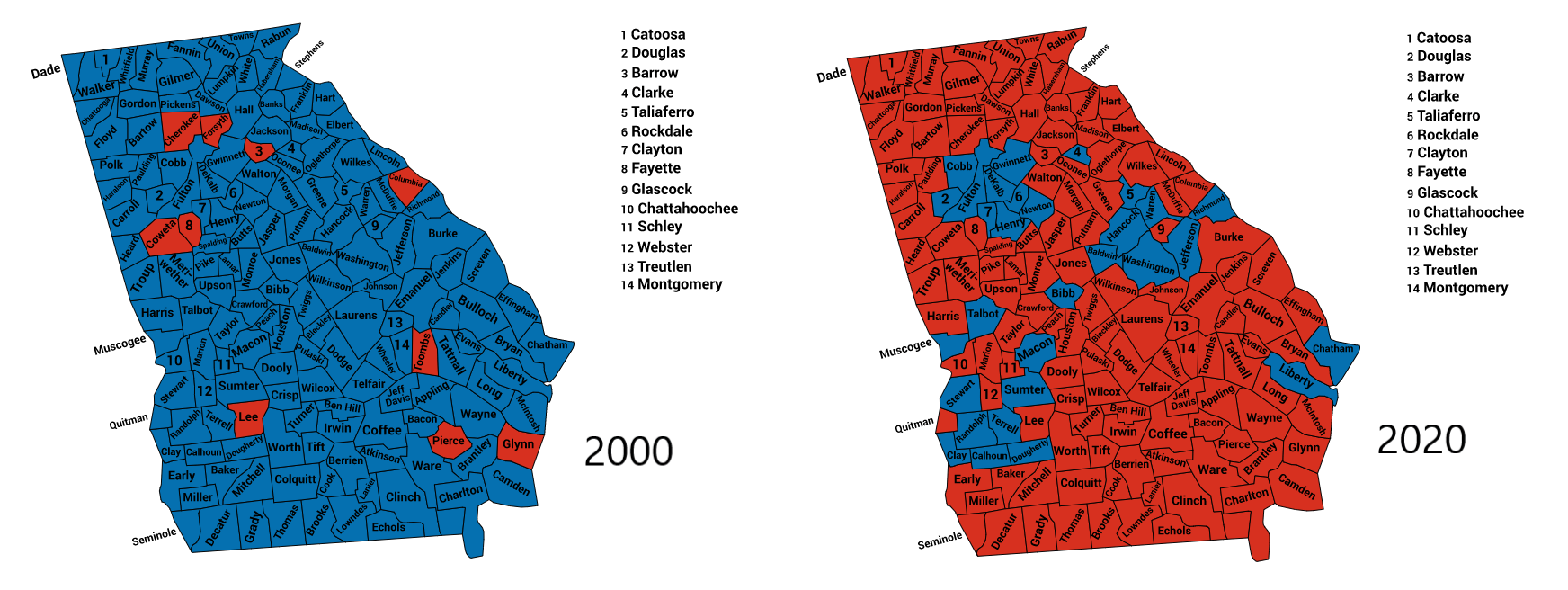 Comparison between the last time a Democrat was elected to a Senate