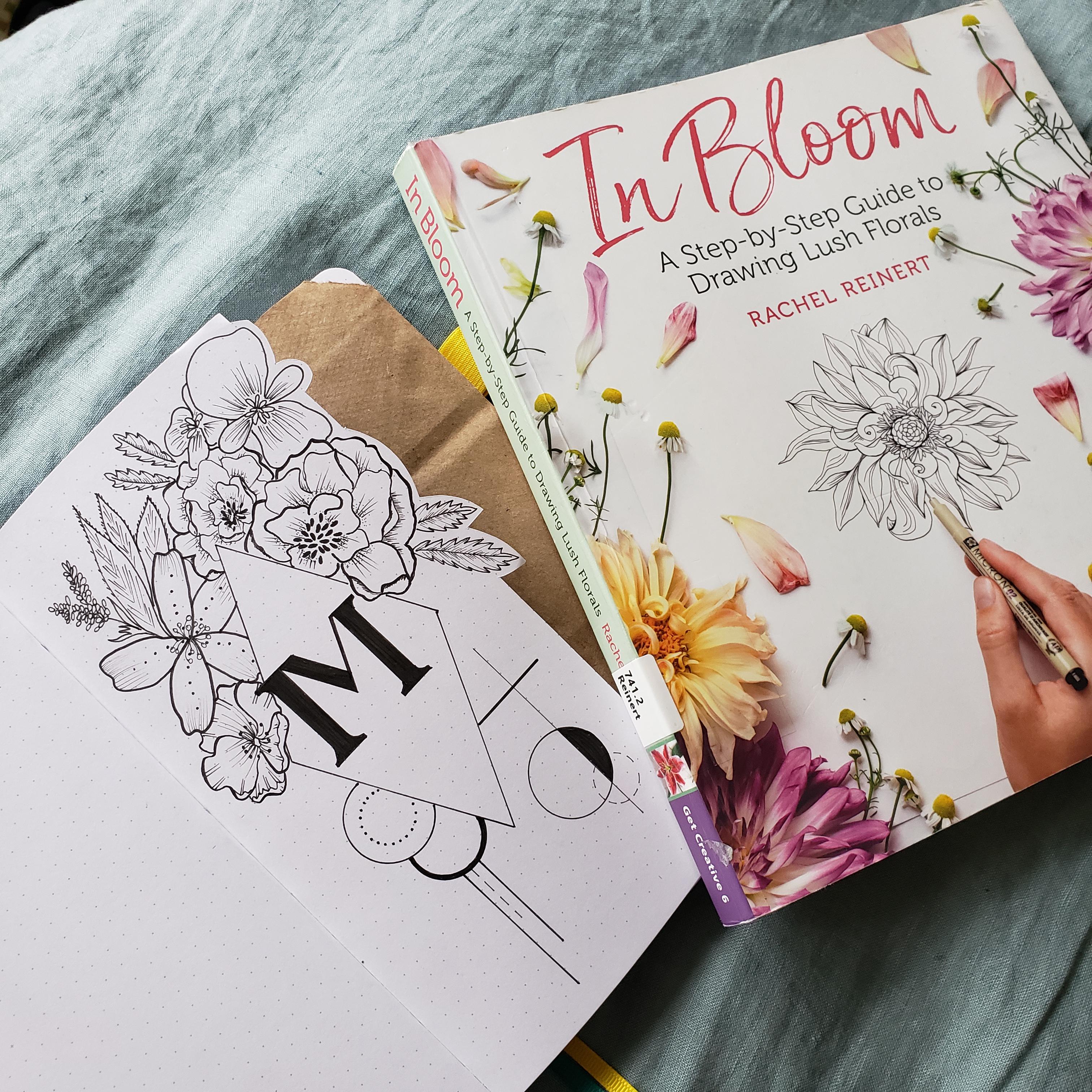 Learning botanical line drawing for mar h from Rachel Reinert's book