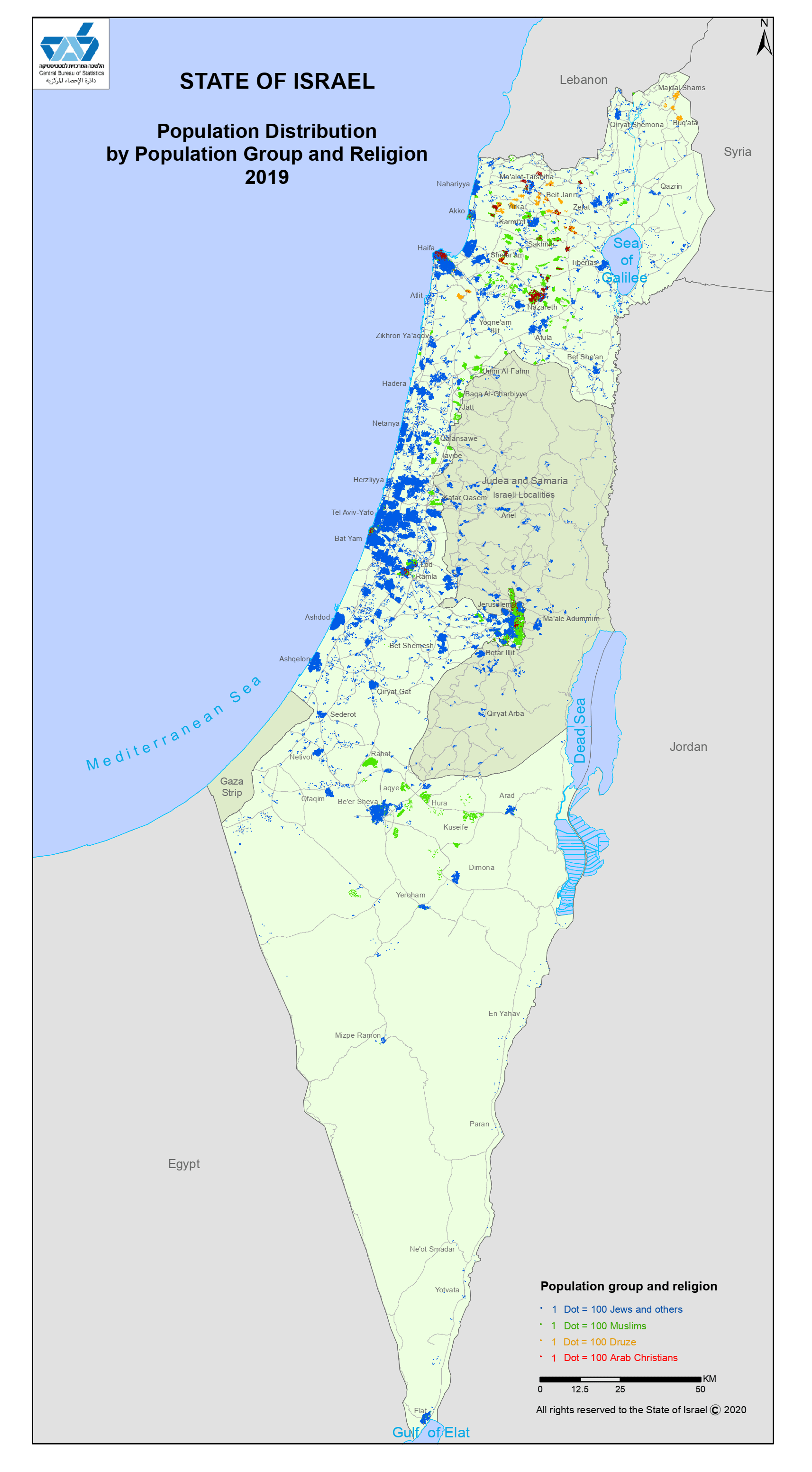 A map of Israeli and Israeli settlement population by ethnicity, from