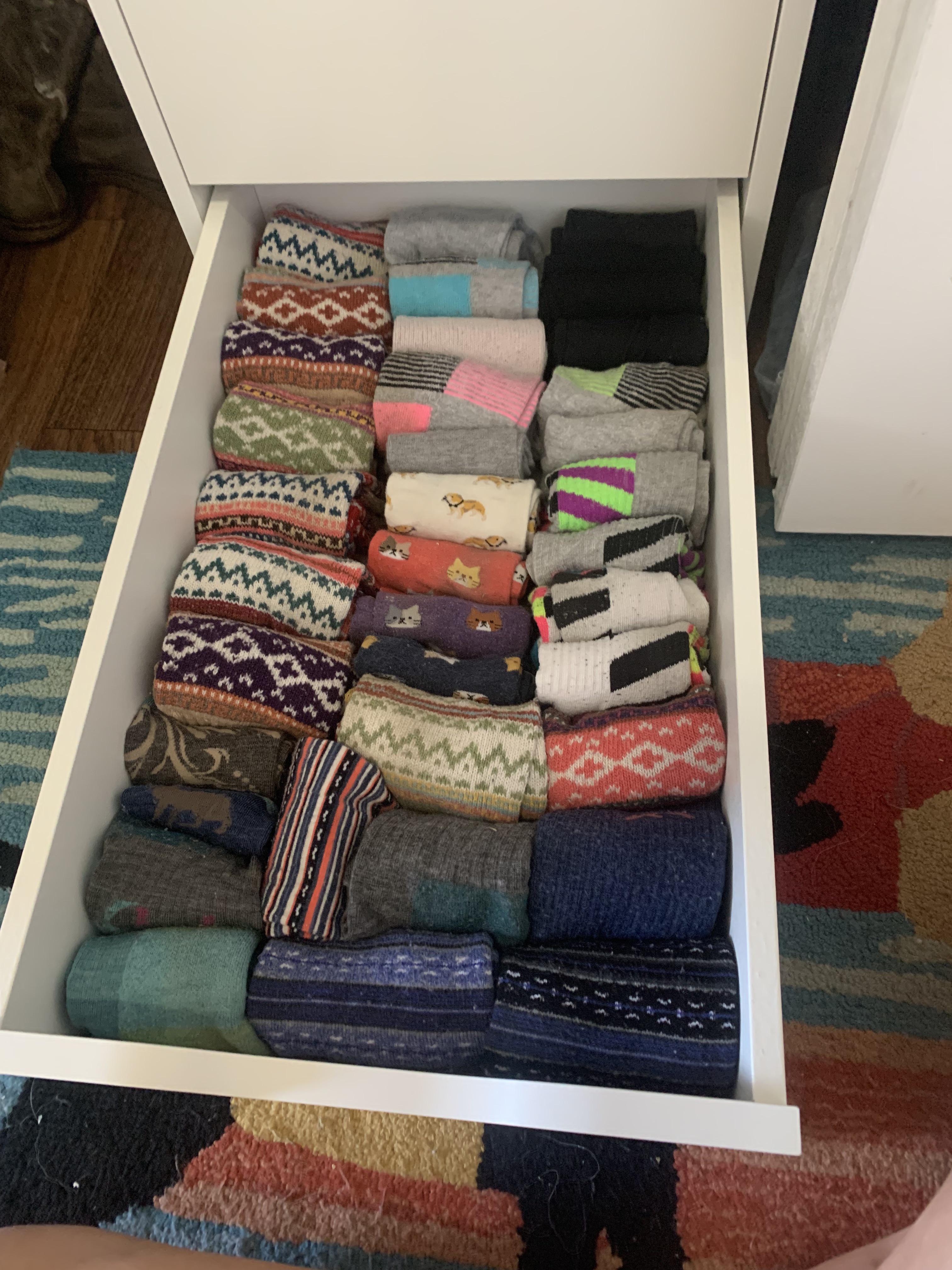 Finally upgraded my front closet storage and was able to fold my socks