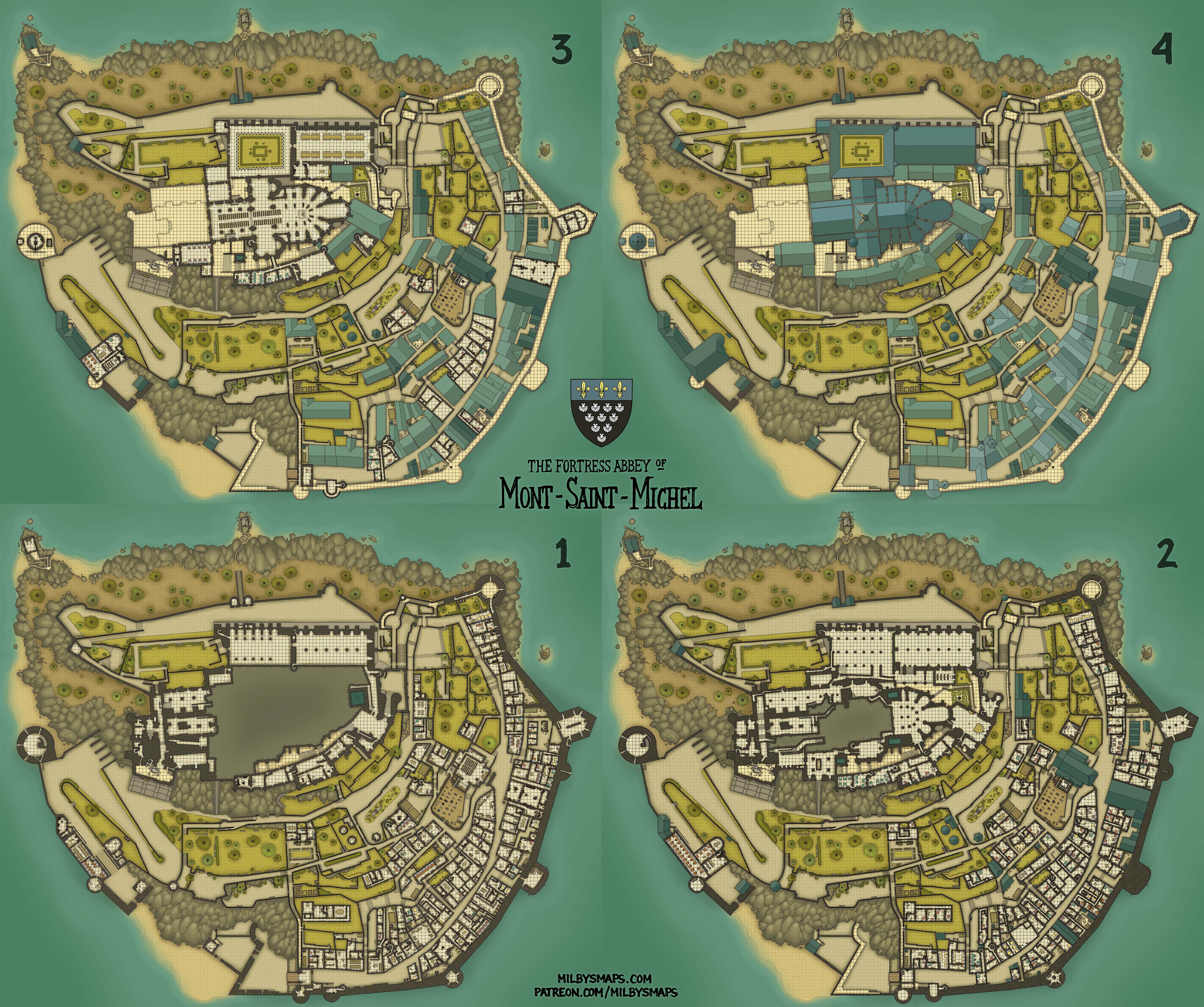 MontSaintMichel, the great French fortress abbey, drawn directly from