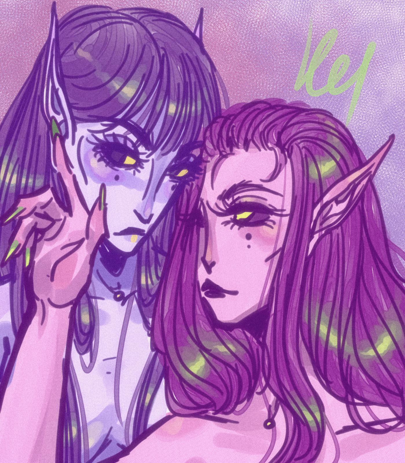 Two purple lesbian elves art by me UwU ImaginaryElves