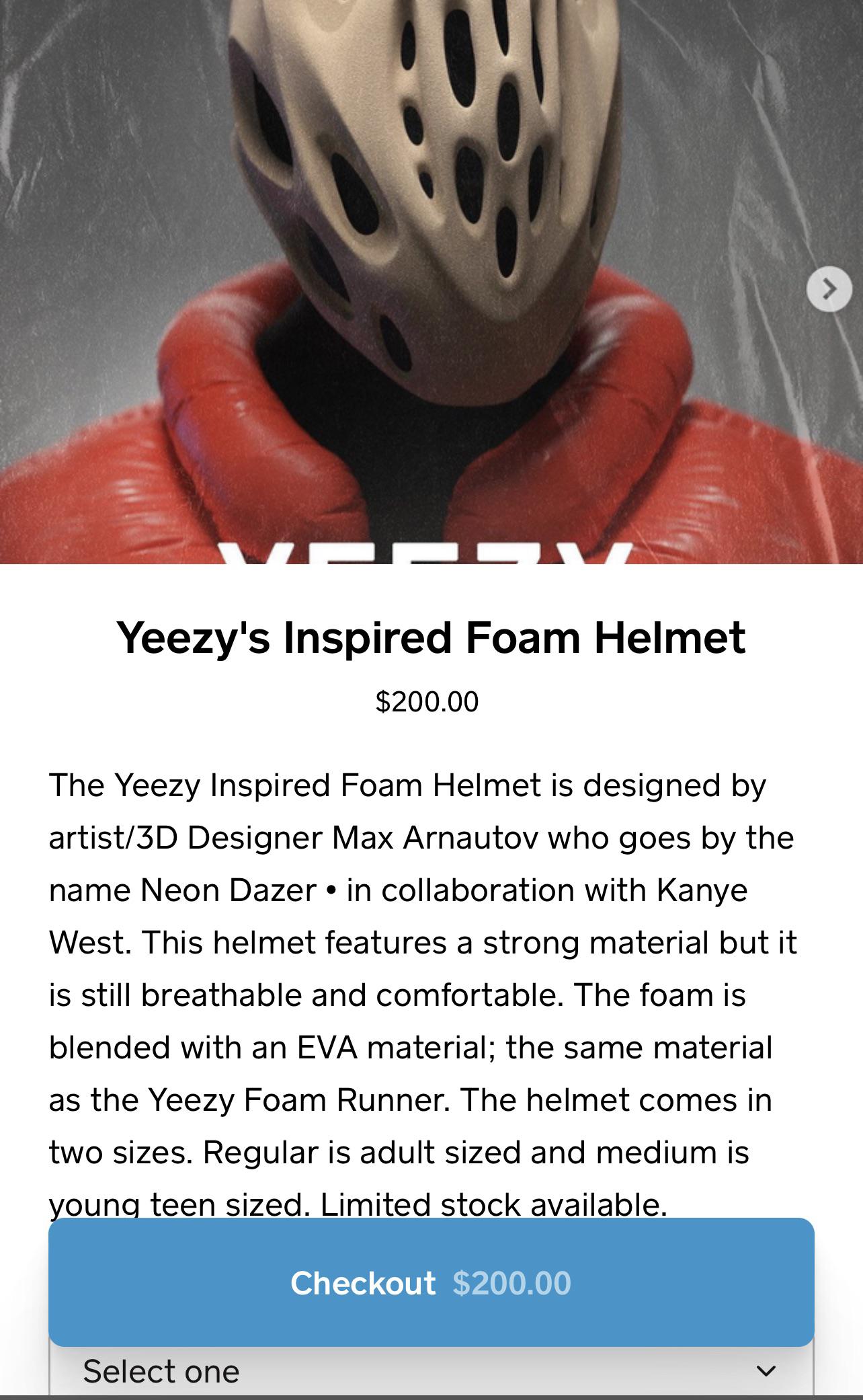 Yeezy foam helmet available. r/yeezys