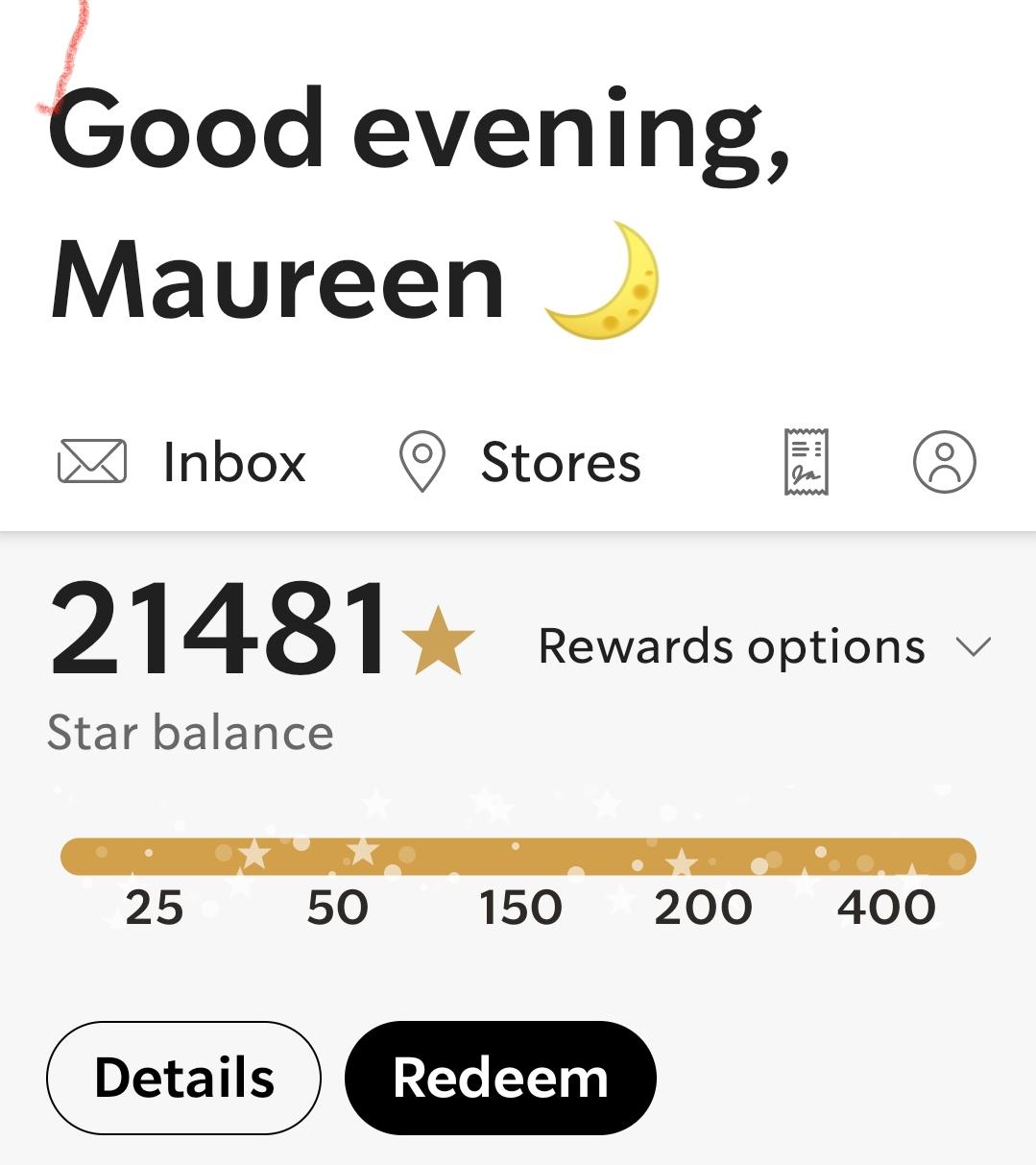 What's the most number of stars that you have seen on a Starbucks card