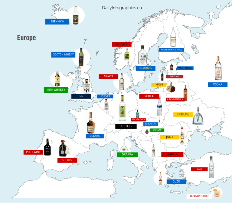Map of national liquor in Europe by country r/MapPorn