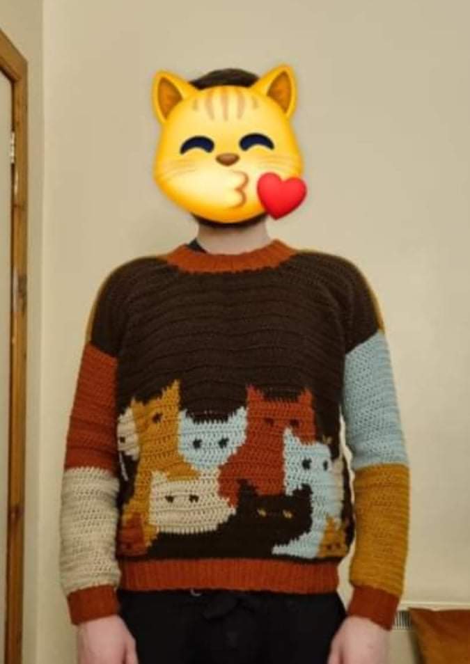 Finished my boyfriends vintage cat sweater! 🥰 r/crochet