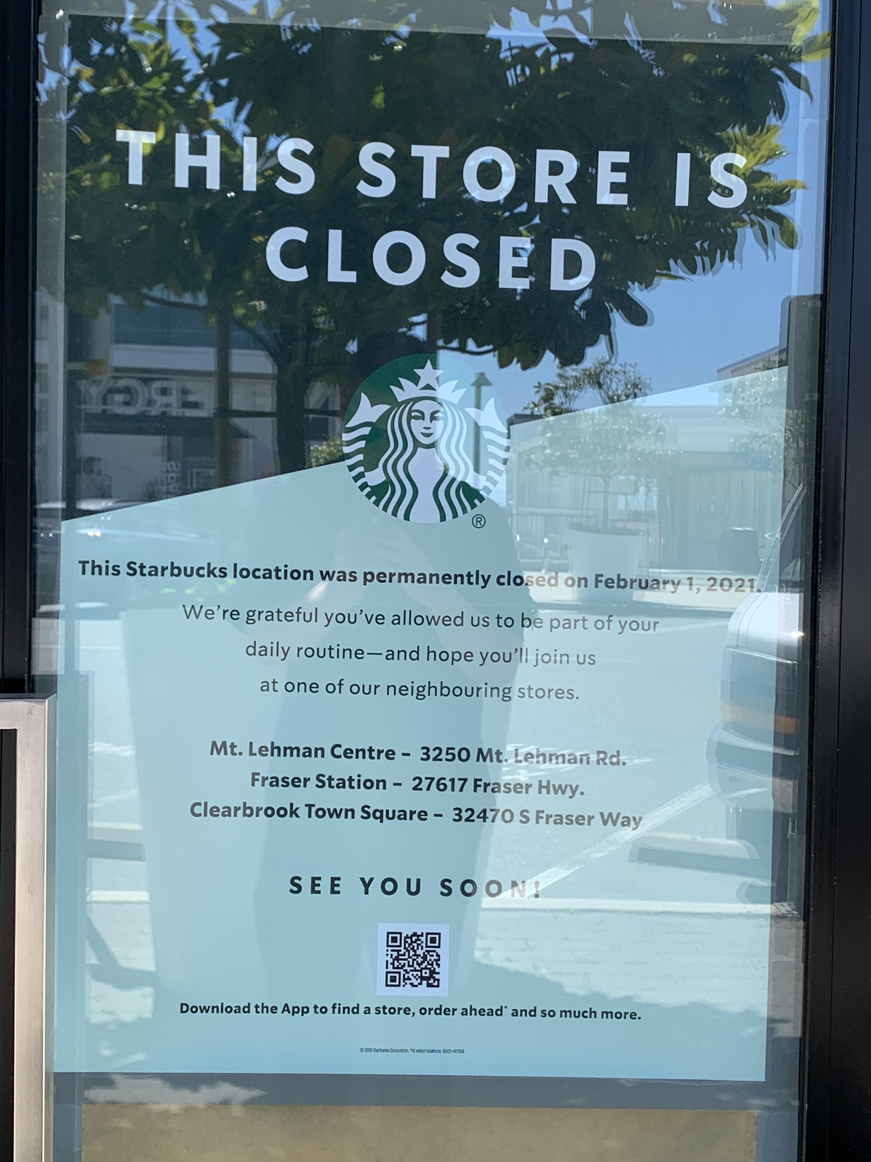 I just noticed that the Starbucks at High Street shut down. Anyone know why? r/abbotsford