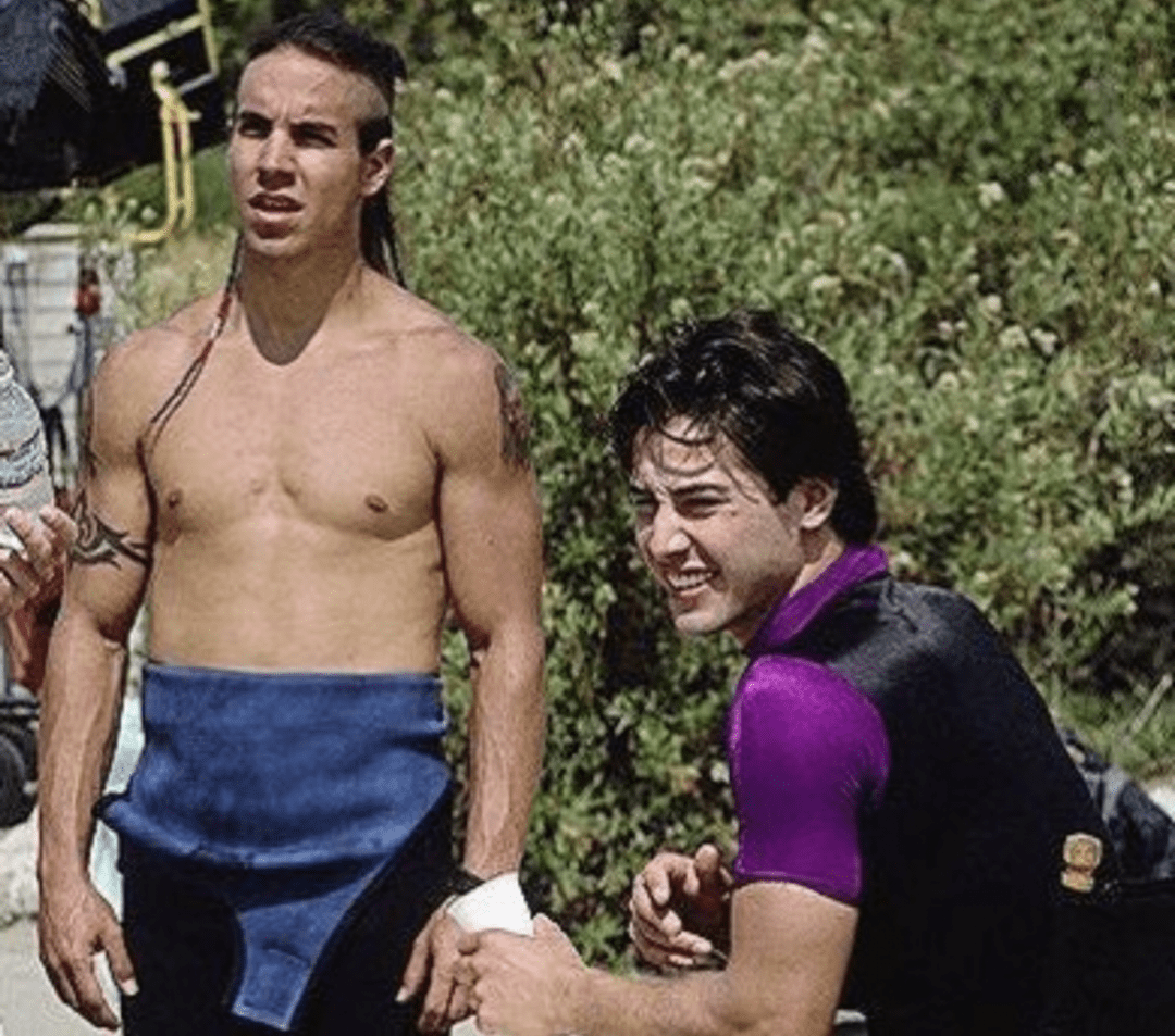 A Red Hot Chili Pepper and a Wyld Stallyn between takes of Point Break