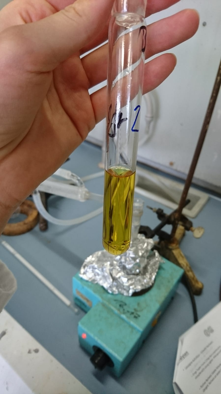 Yellow, smells like jizz. What might it be? r/chemistry