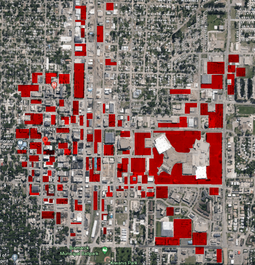 I highlighted all of the parking lots in Bismarck, ND. I hope I never