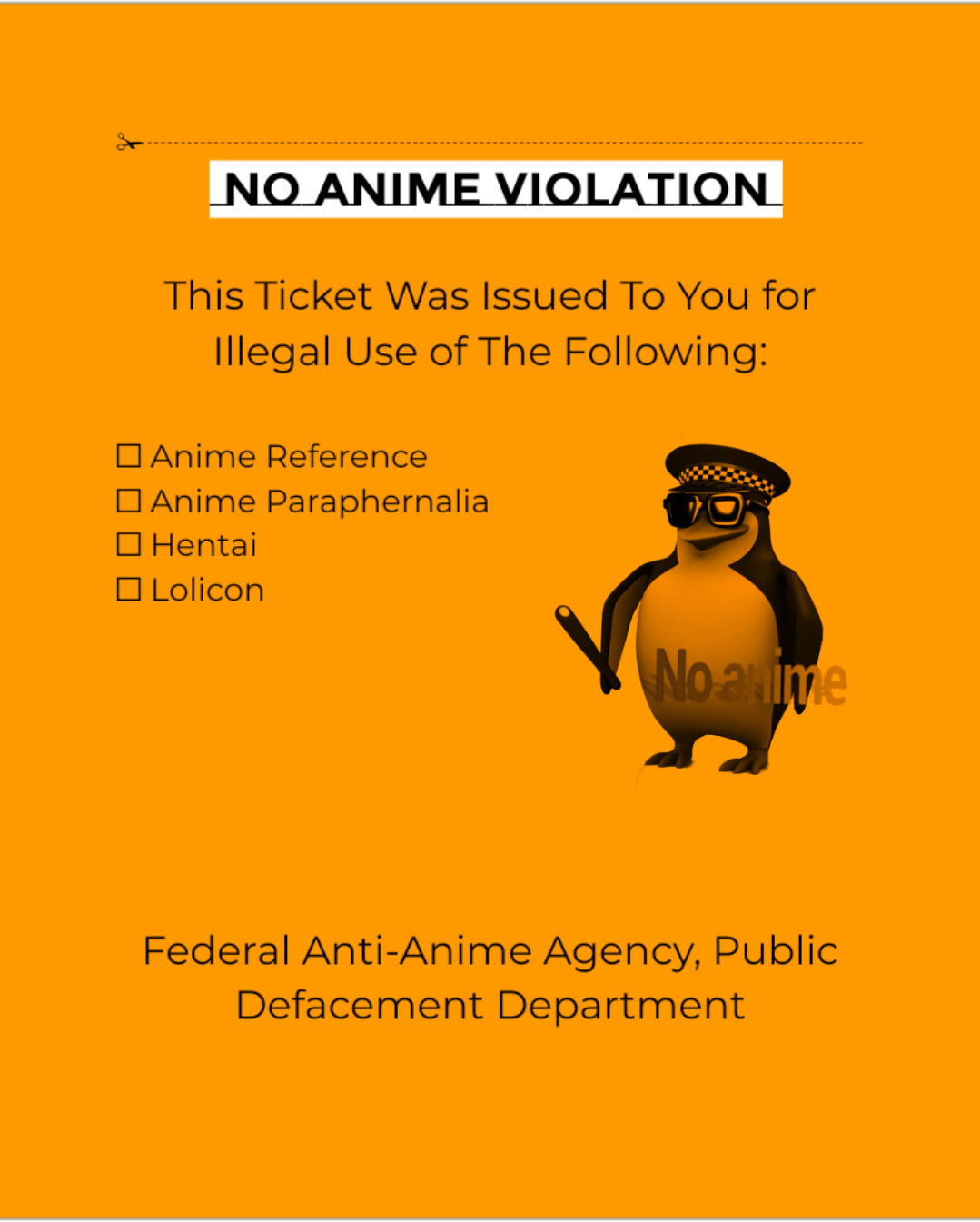 No Anime Violation Meme