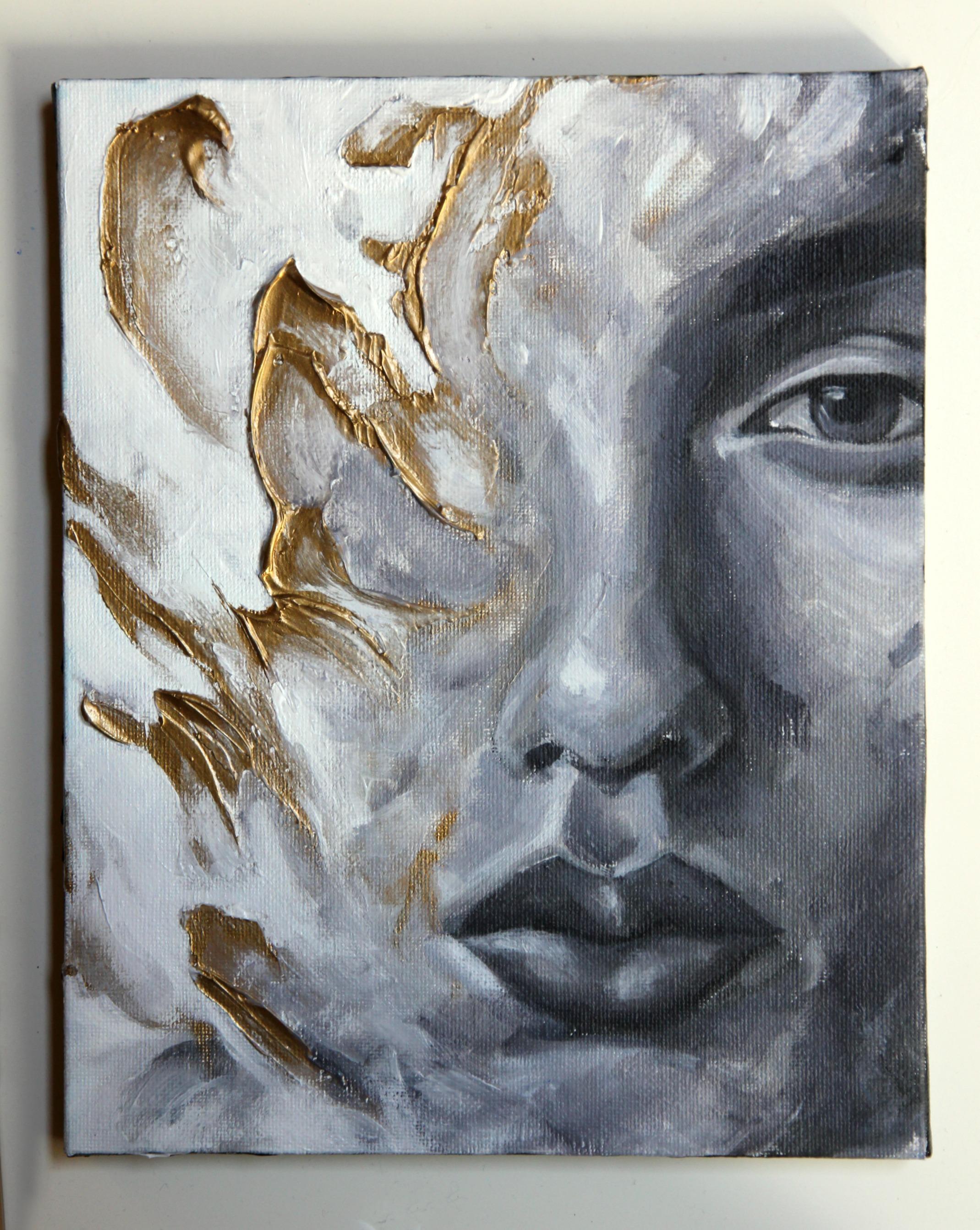 acrylic and liquid gold leaf on canvas, 10" x 8" r/painting