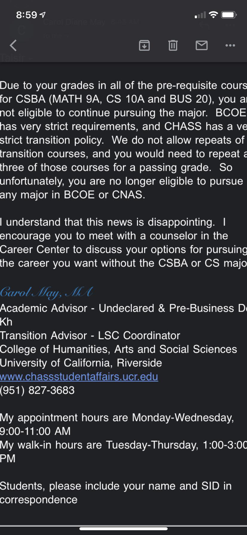 Can’t transfer to any major at BCOE or CNAS due to poor performance spring quarter(freshmen