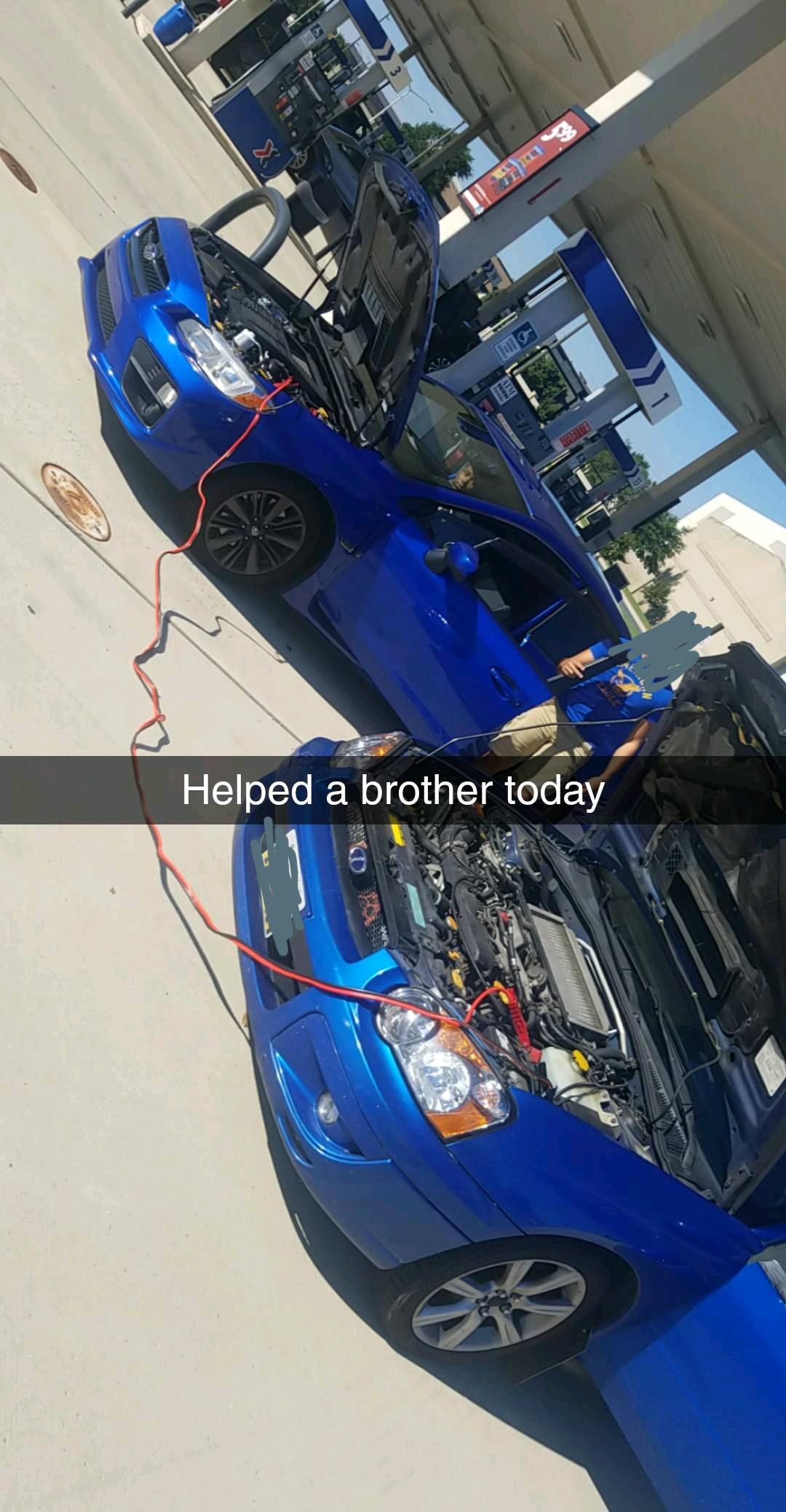 Made a friend at the gas station, and ended up helping jump his car