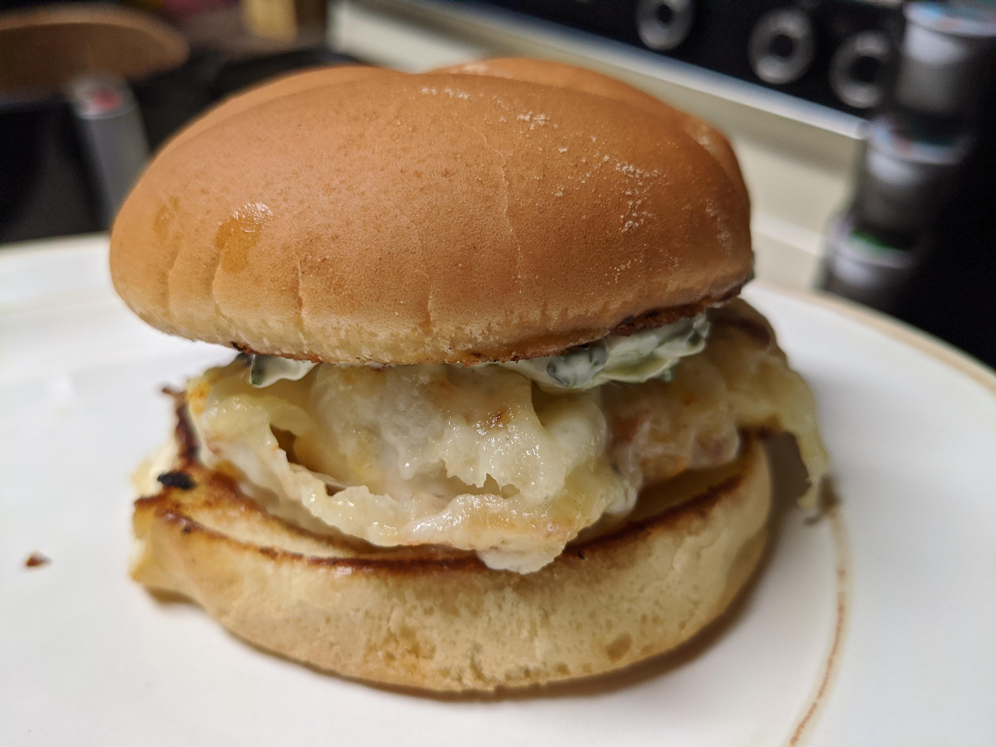 Fried chicken sandwich with havarti and basil mayo r/eatsandwiches