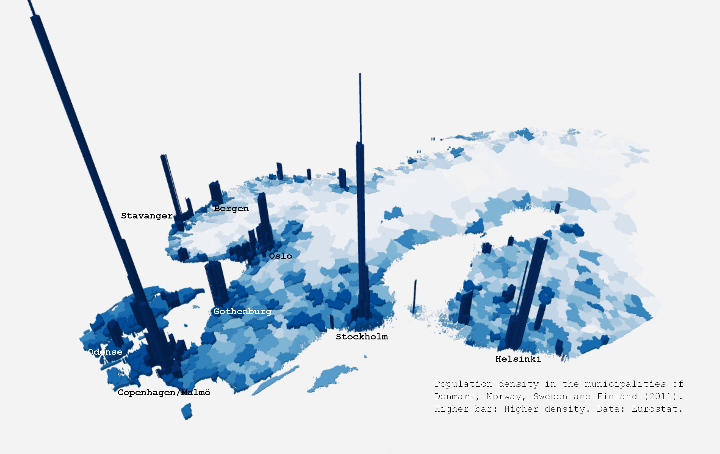 Population density in the municipalities of Denmark, Norway, Sweden and