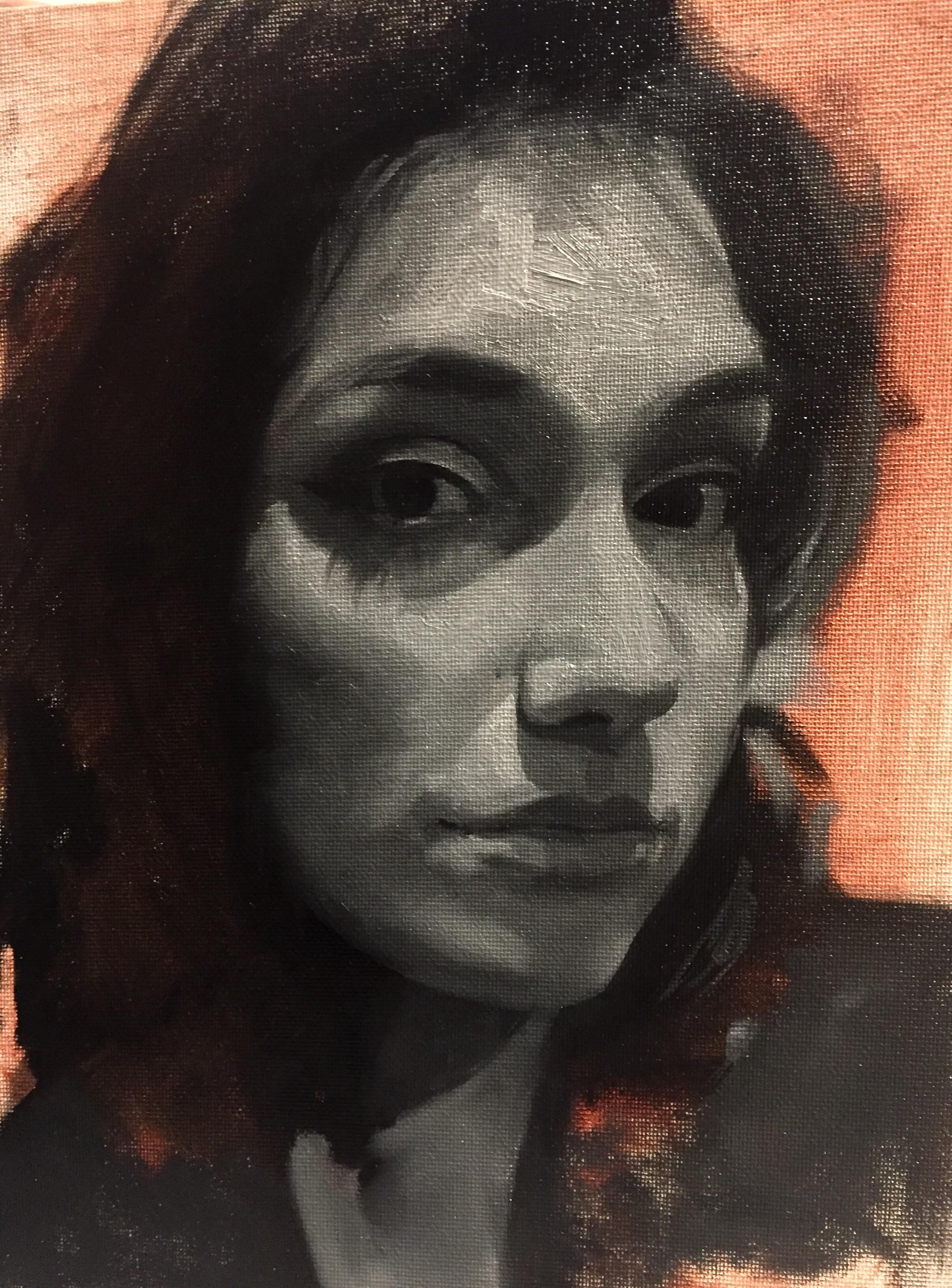 Monochromatic Self Portrait, oil paint, 9”x12” r/Art