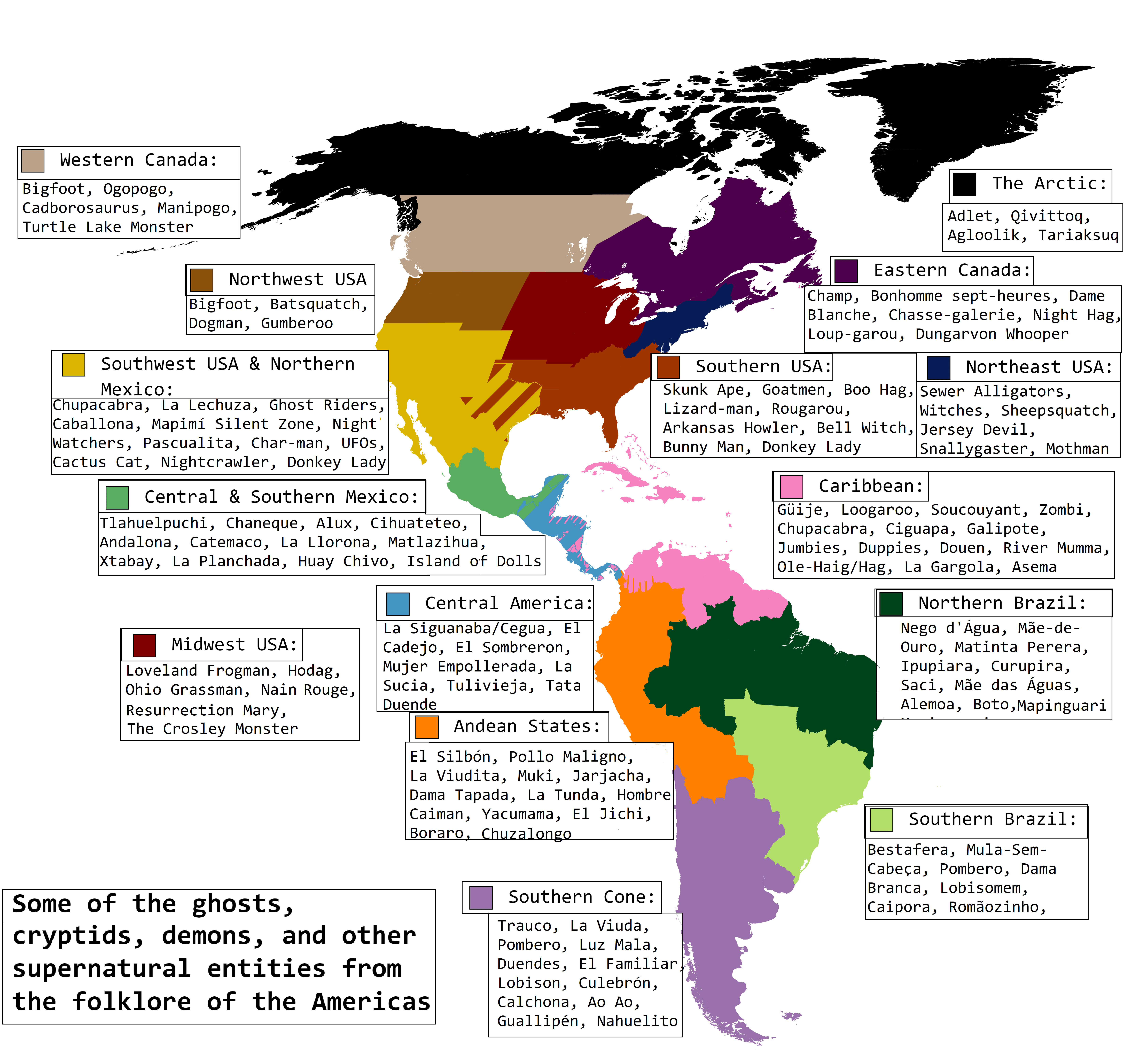 Some of the folklore and urban legends of the Americas by region r