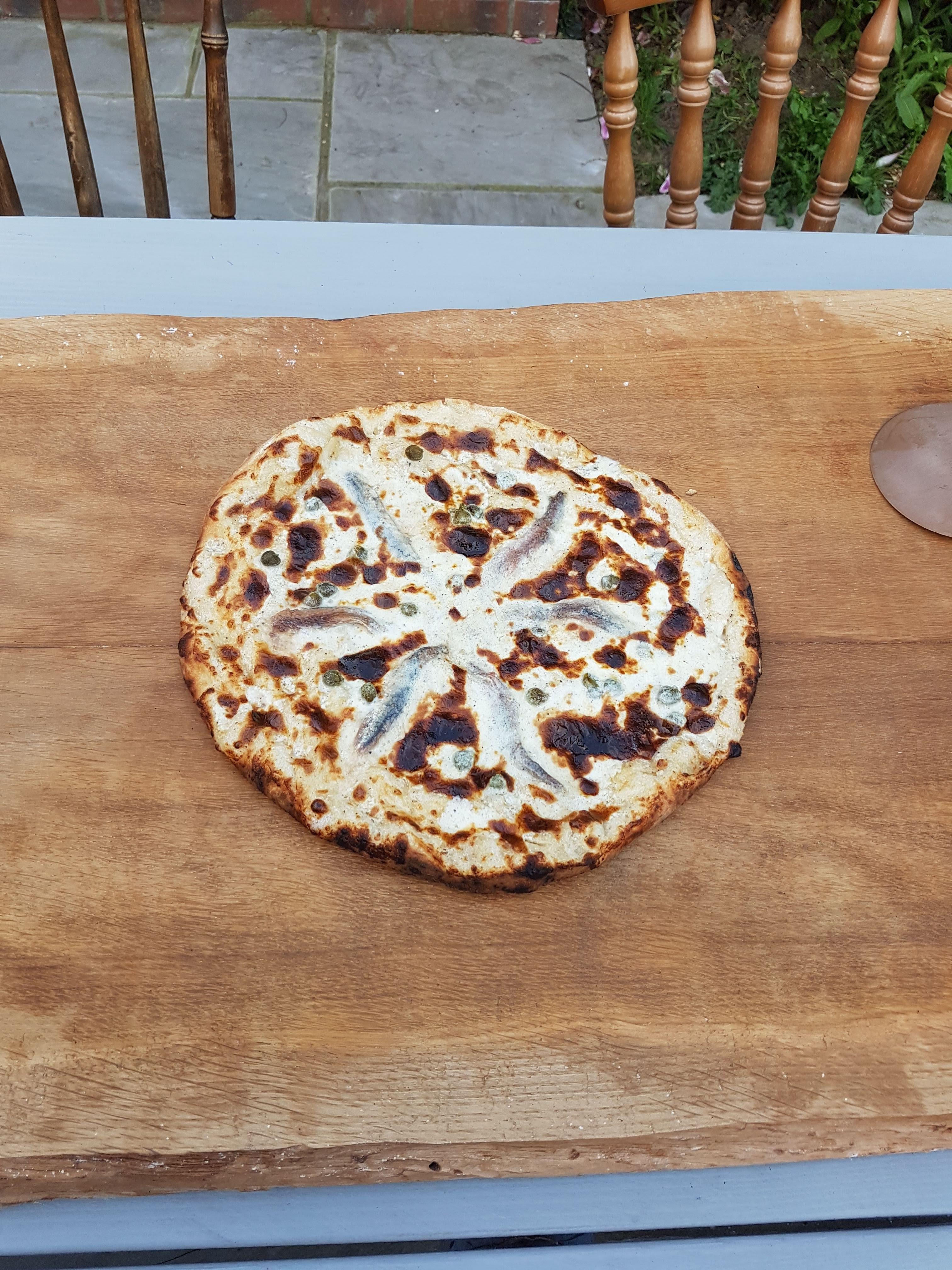Homemade white pizza with anchovies and caper's. r/Pizza