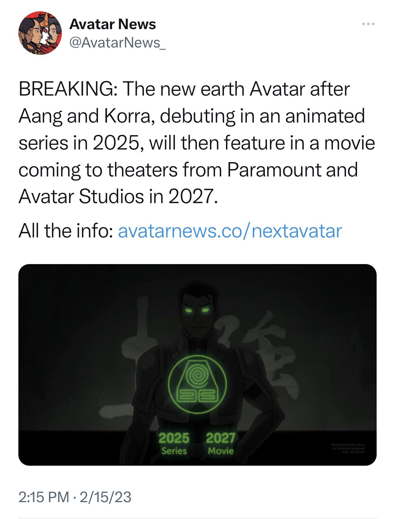 LEAK/RUMOR: The new earth Avatar after Aang and Korra, debuting in an animated series in 2025