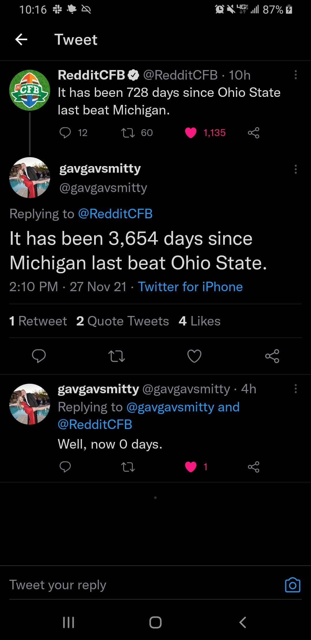 3654 Days since Michigan beat Ohio State r/agedlikemilk