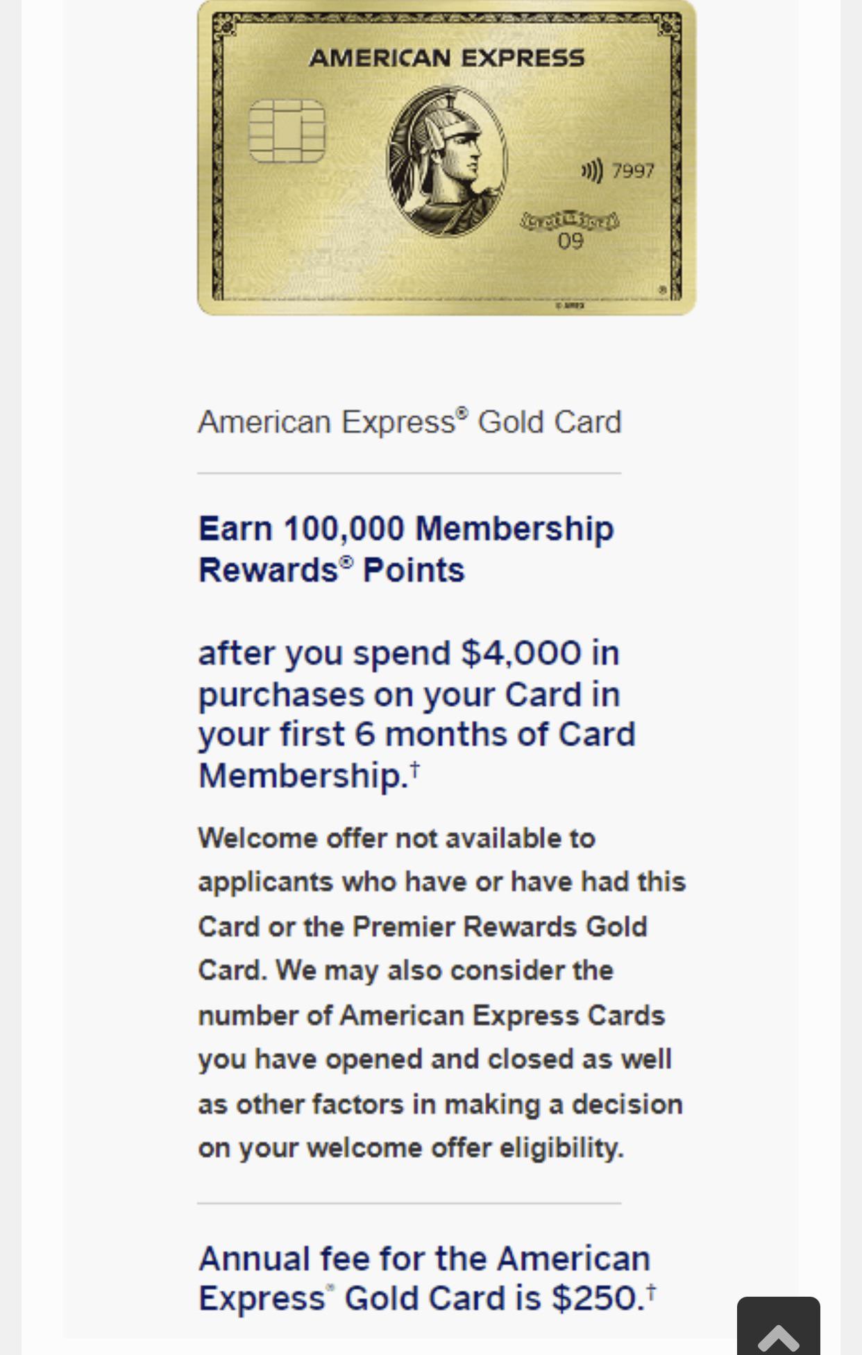 AmEx Gold 100k points offer (source r/amex