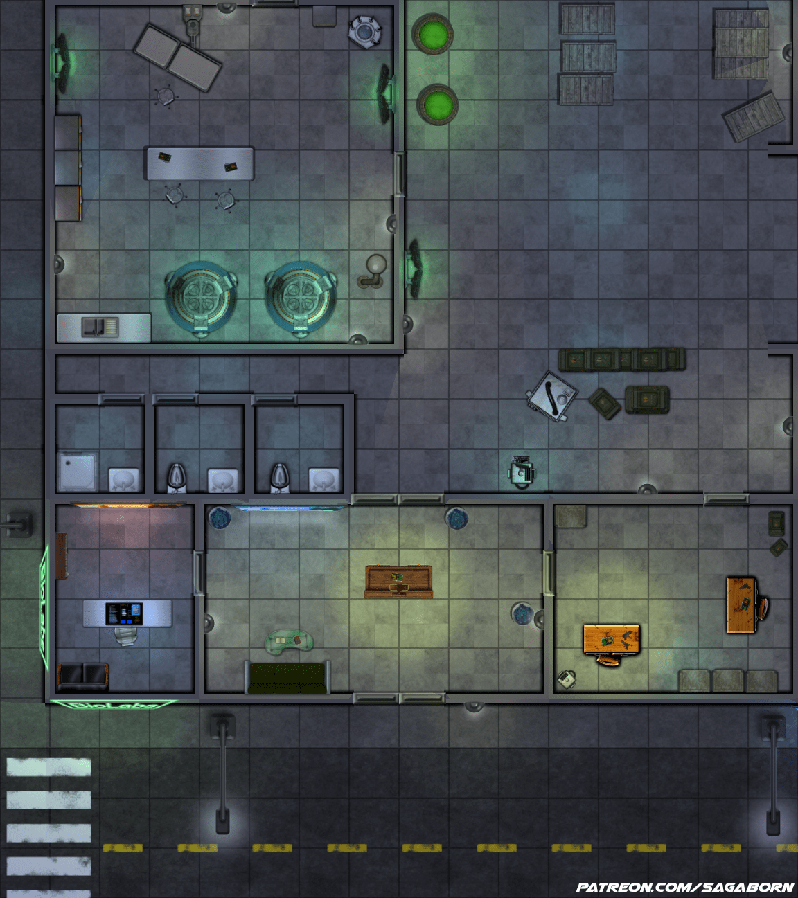 Bio Lab 155 Concept Map Cyberpunk Bio Lab Map (16x18) battlemaps