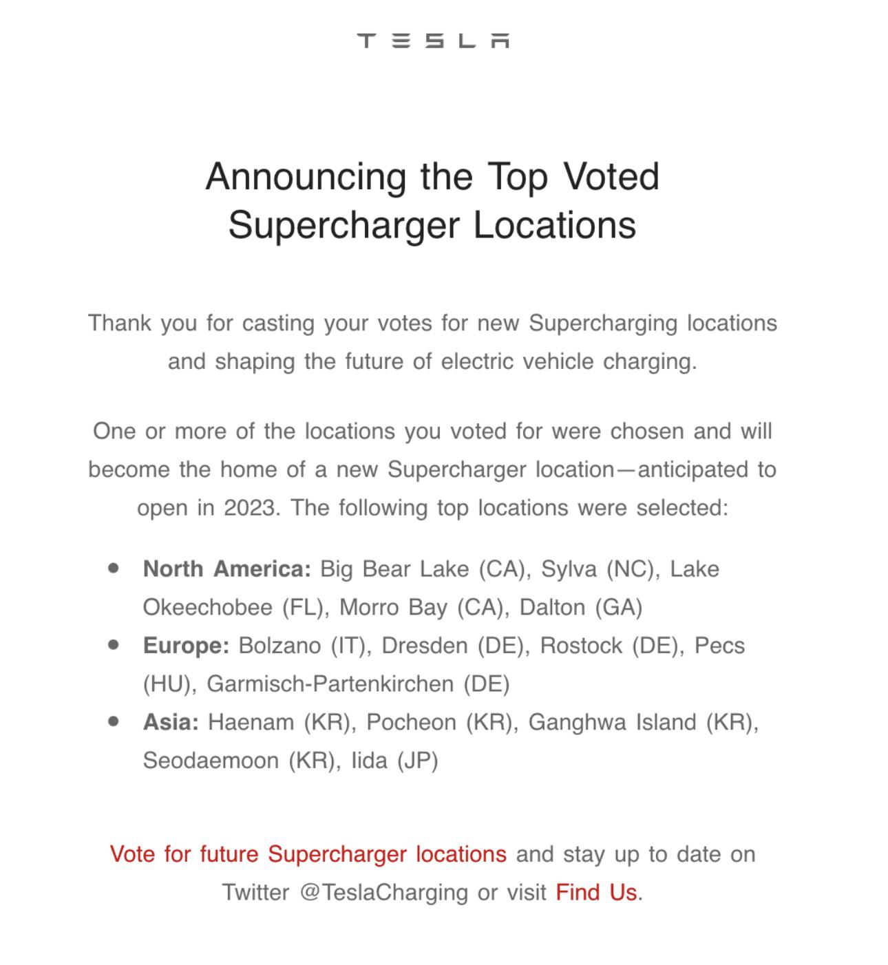 New supercharger locations coming 2023 r/teslamotors