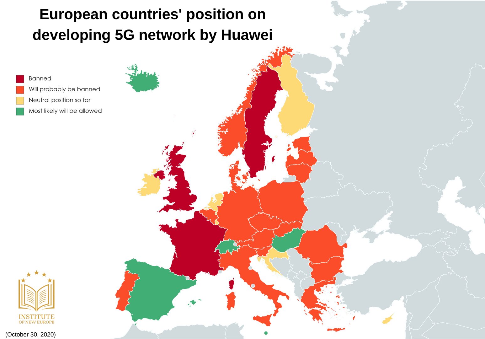 European countries' position on developing 5G network by Huawei