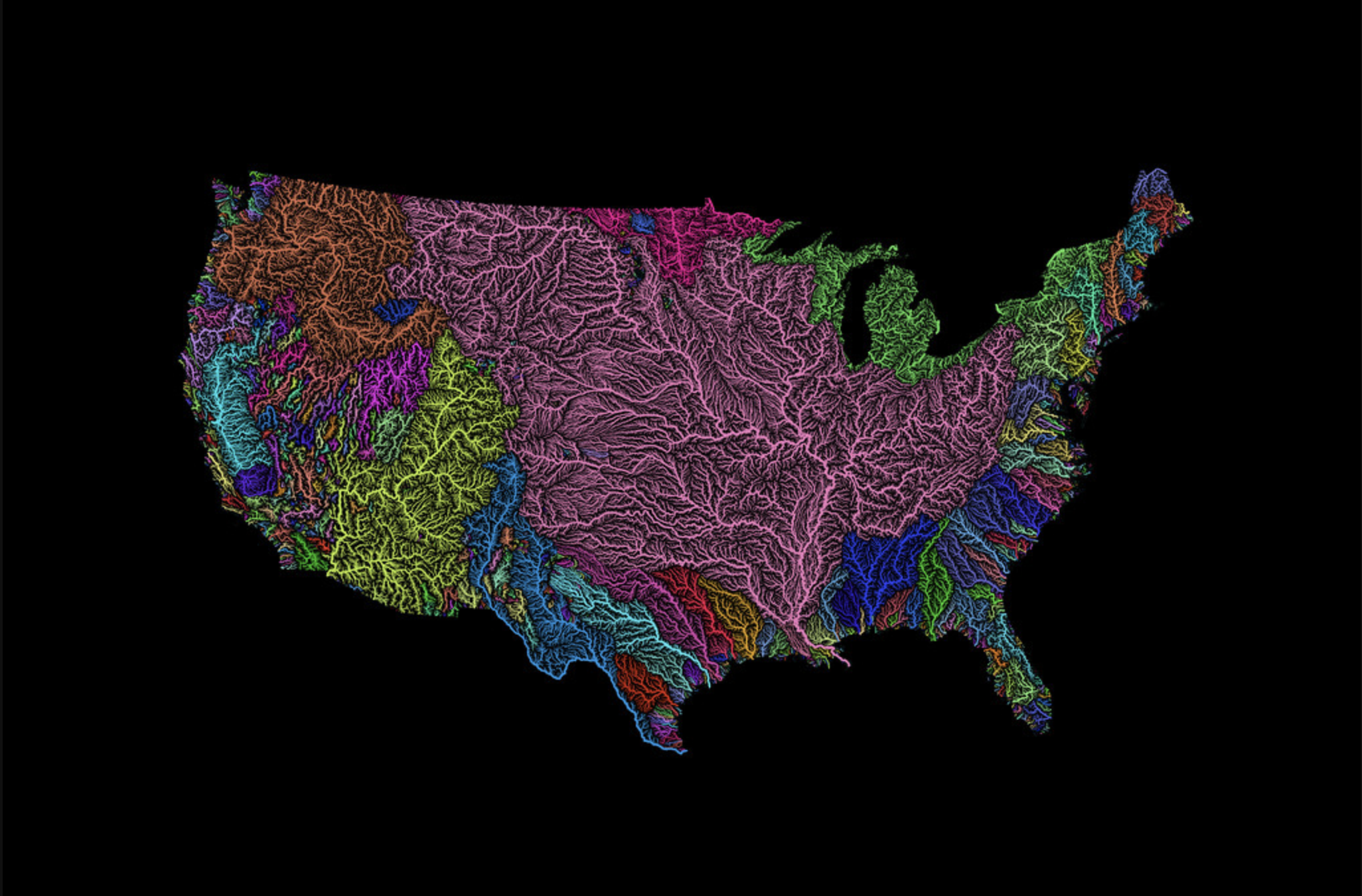 A map which depicts each drainage basin in the contiguous US r/MapPorn
