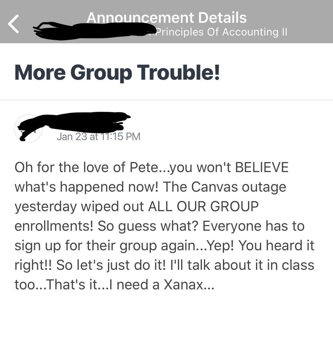 My 50 y/o accounting professor was really wildin out on Canvas the