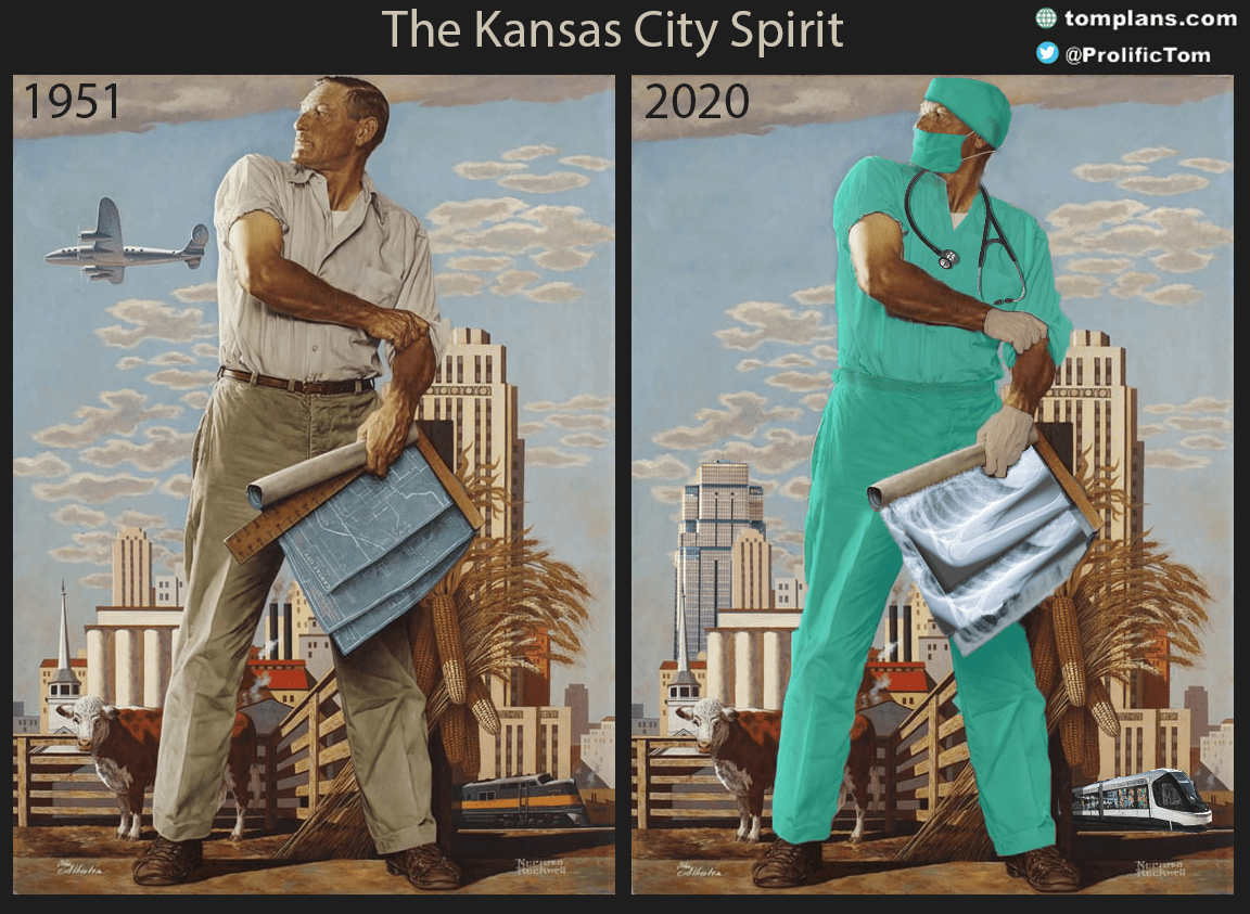 I reimagined Norman Rockwell's 1951 "The Kansas City Spirit" as a