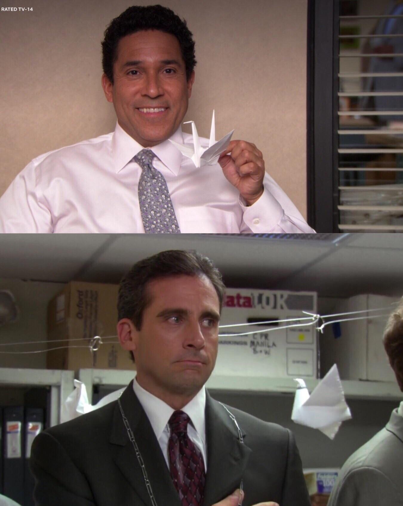 In “Office Olympics” you can see doves Oscar could’ve made with his