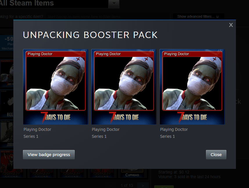 Got a 7 Days to Die card booster pack on Steam today! I feel gypped
