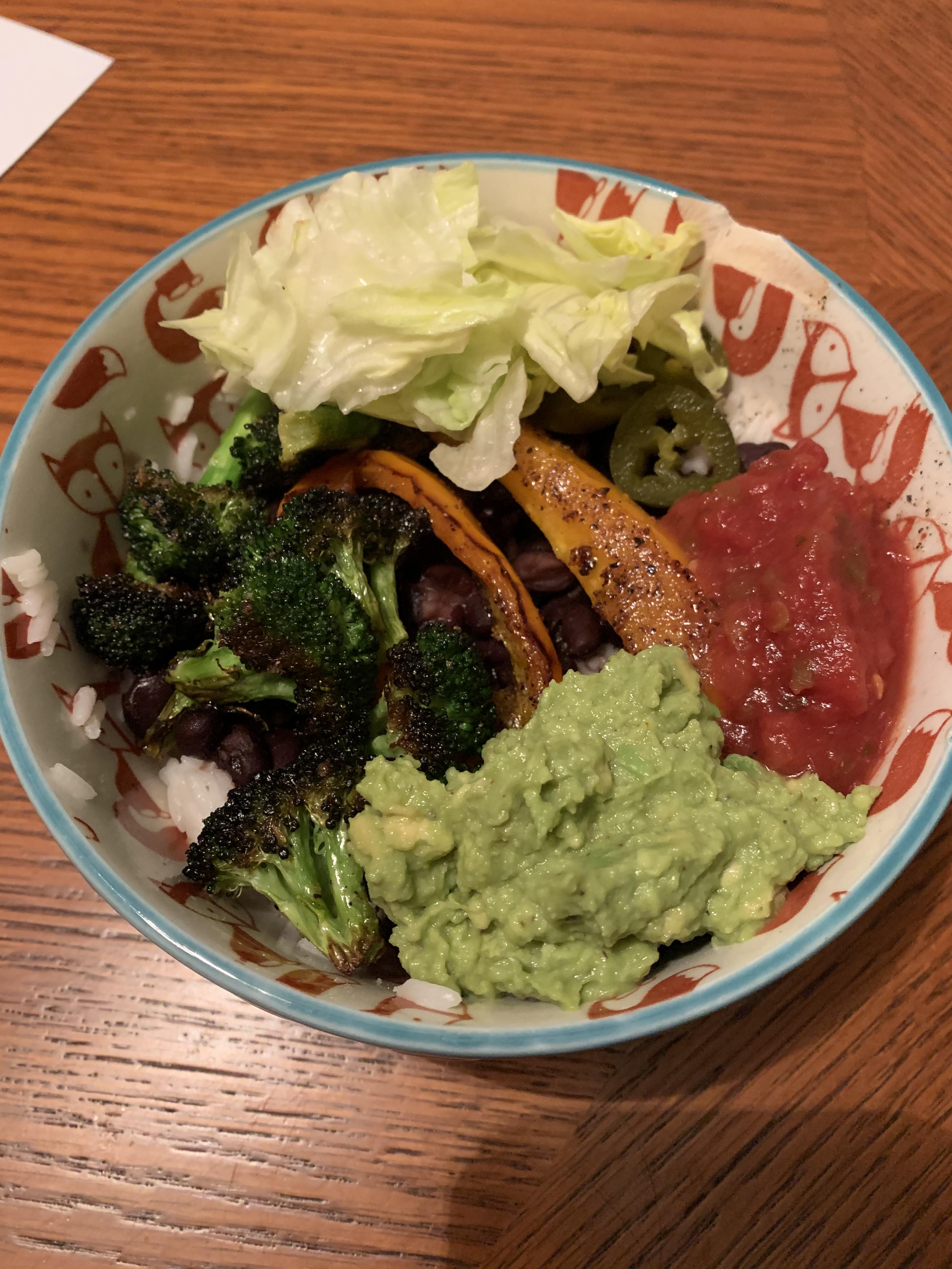 Homemade fajita bowl in my very not good dish ware. Super cheap and