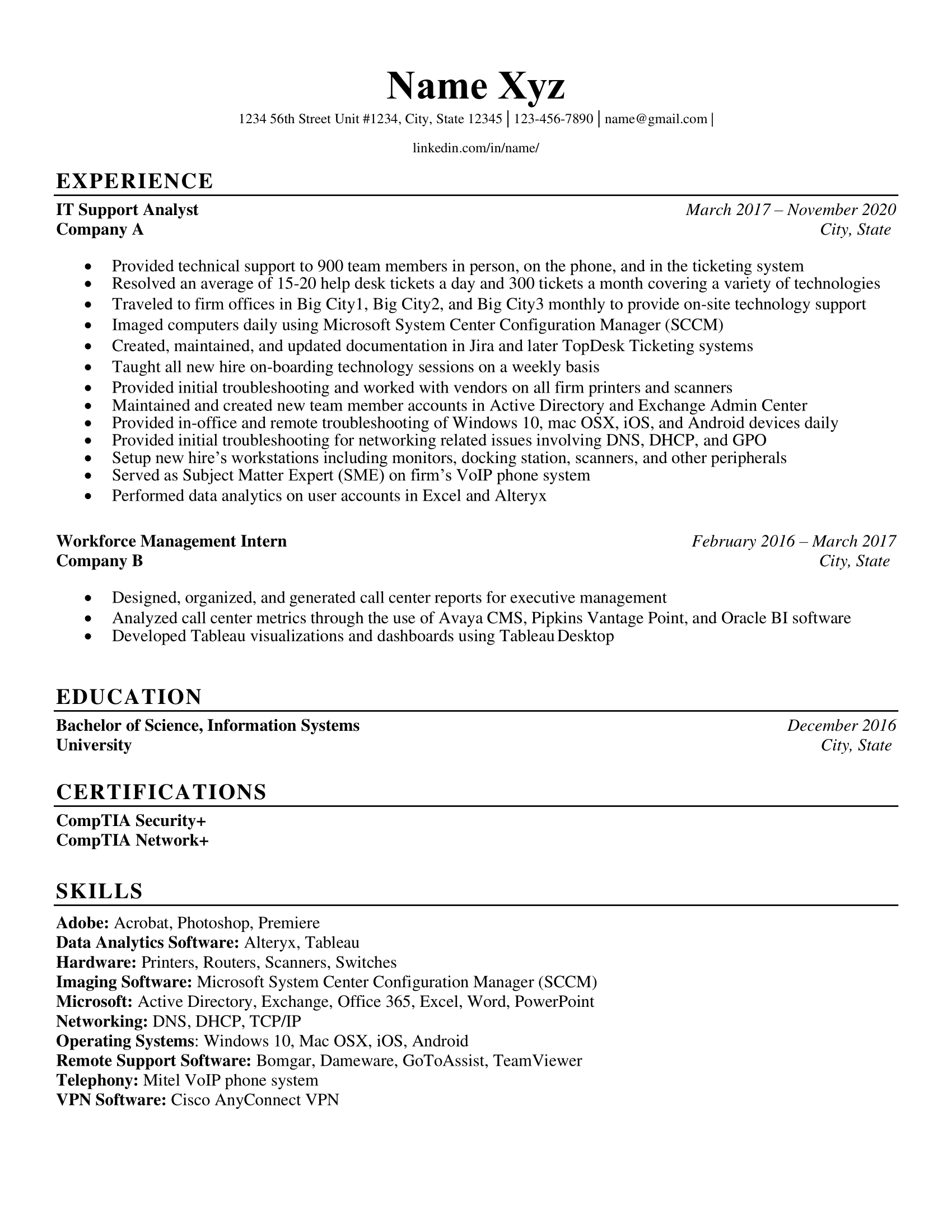 Resume Help Looking for an IT Help Desk job in A Large City in Texas
