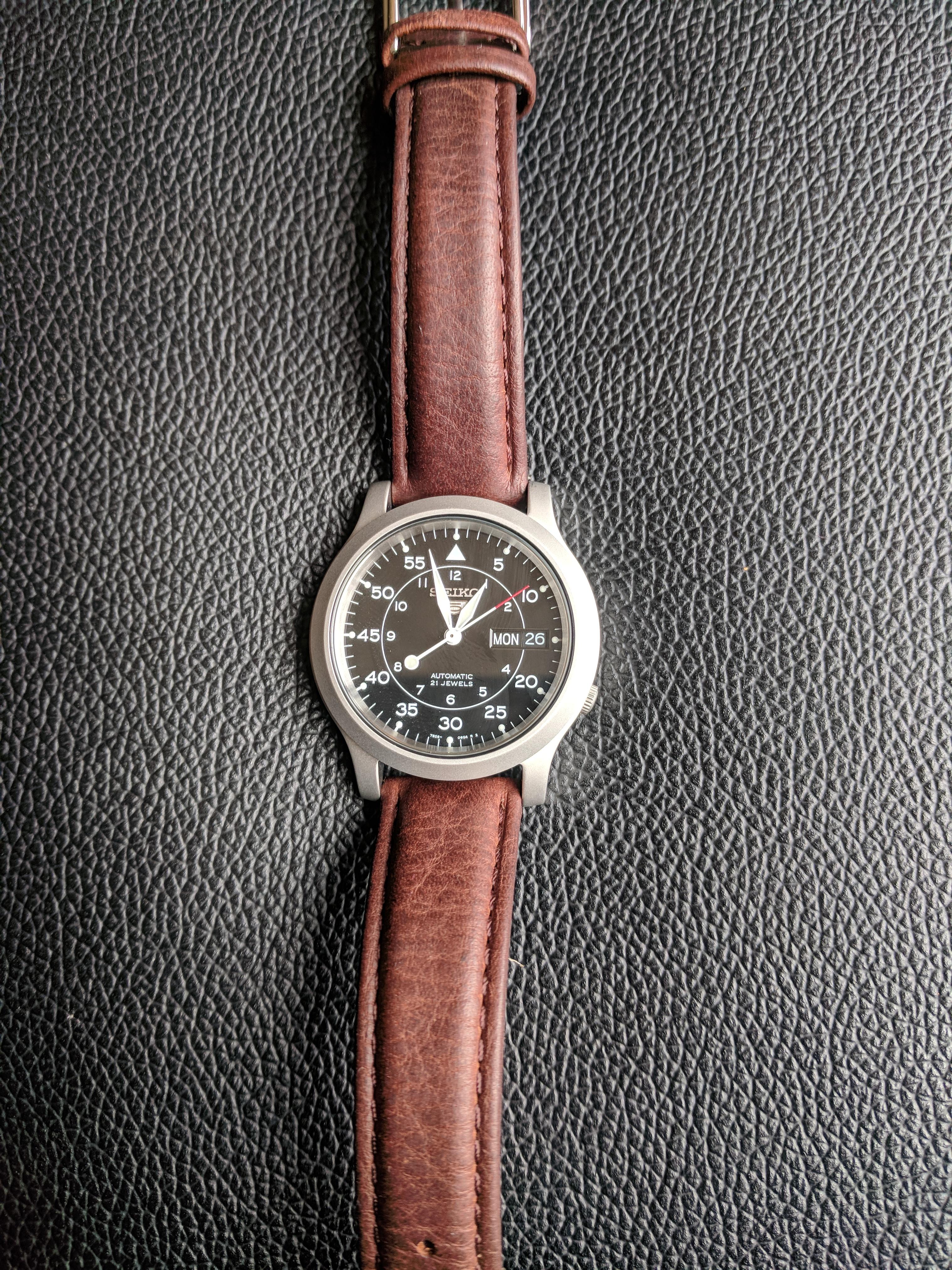 [Seiko 5] with upgraded leather strap r/Watches