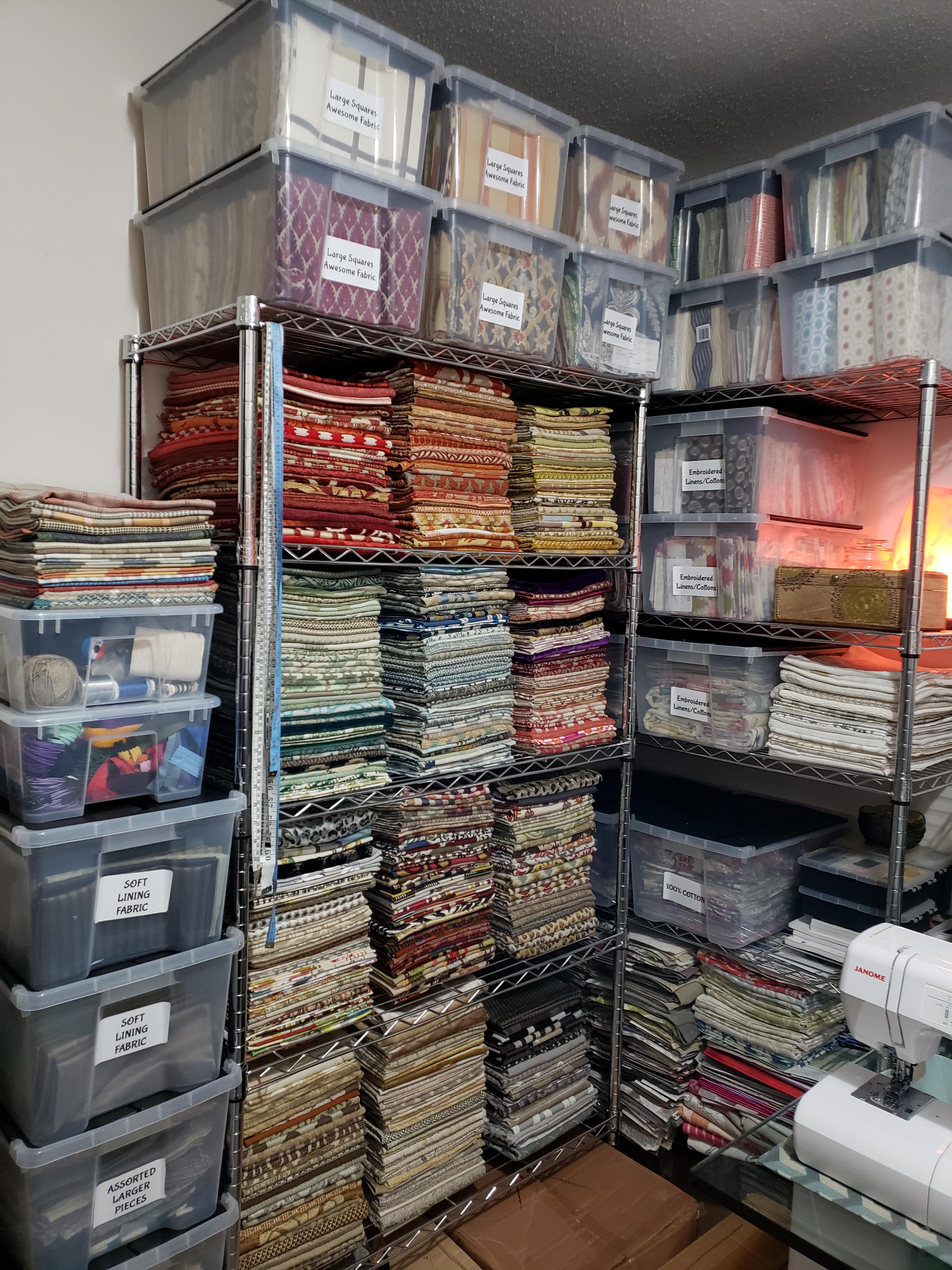 FINALLY organized my fabric stash to a usable state. Staring at this