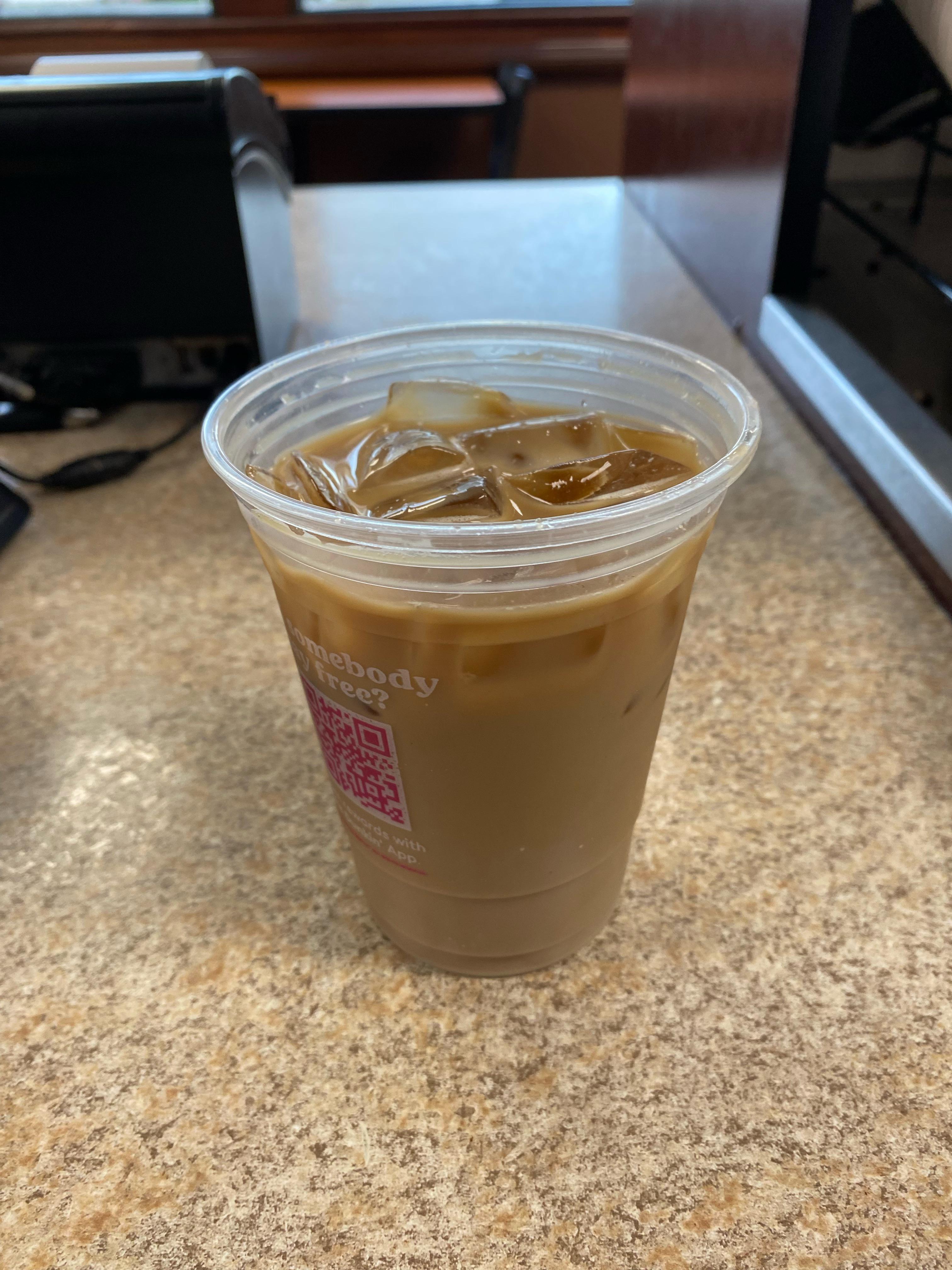 our new cake batter syrup (4 pumps) with blueberry (4 shots) latte made