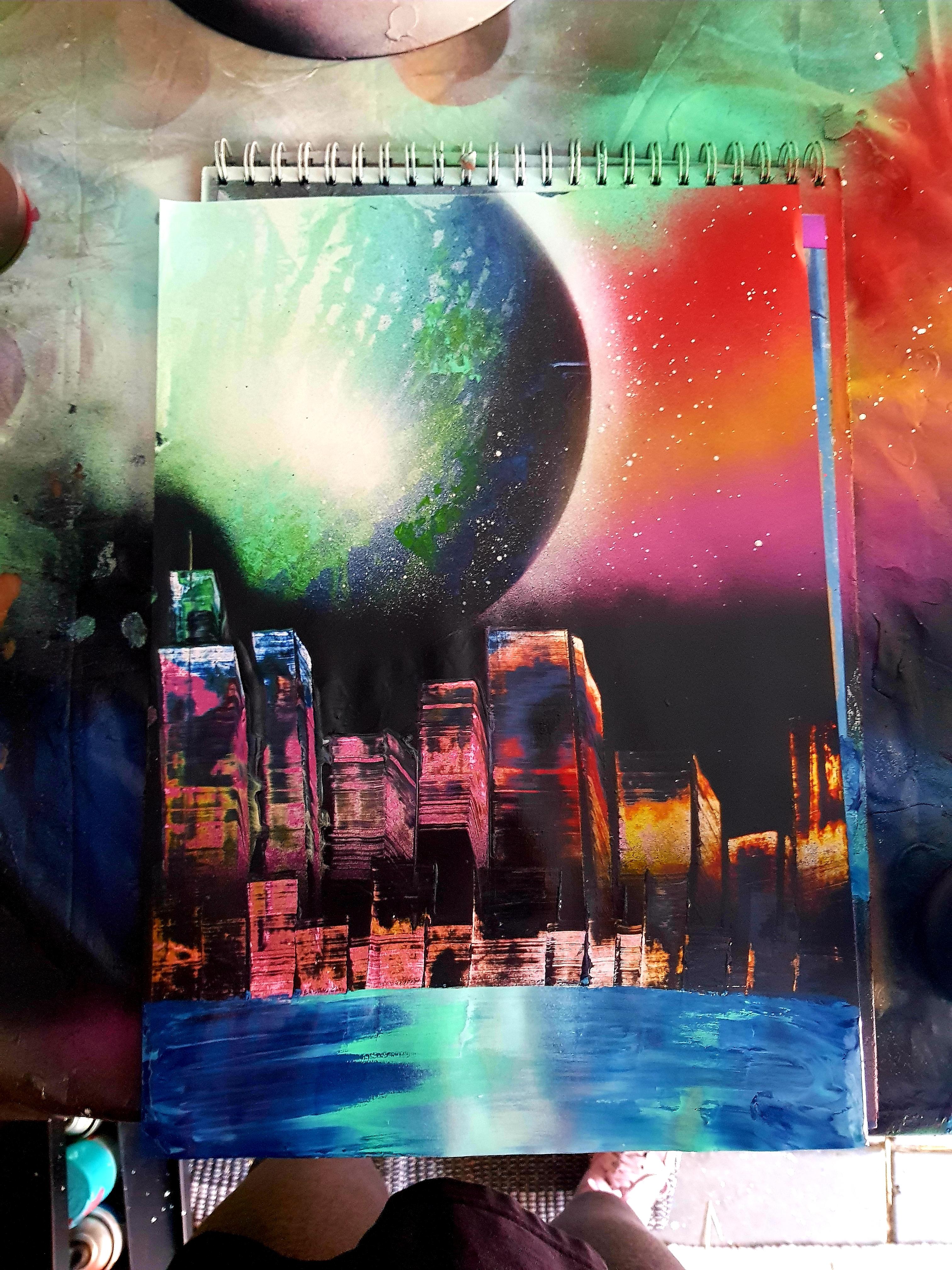 City at night, me, spray paint,2019 r/Art