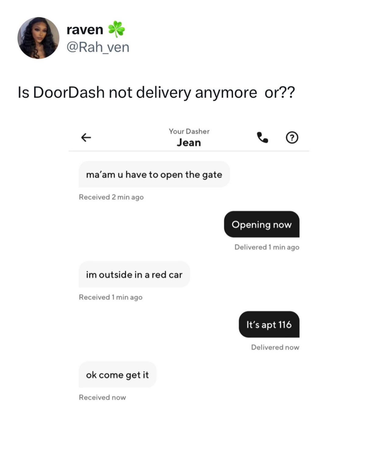 It’s called DOORdash, not cometoyourcardash. 😂 r/doordash