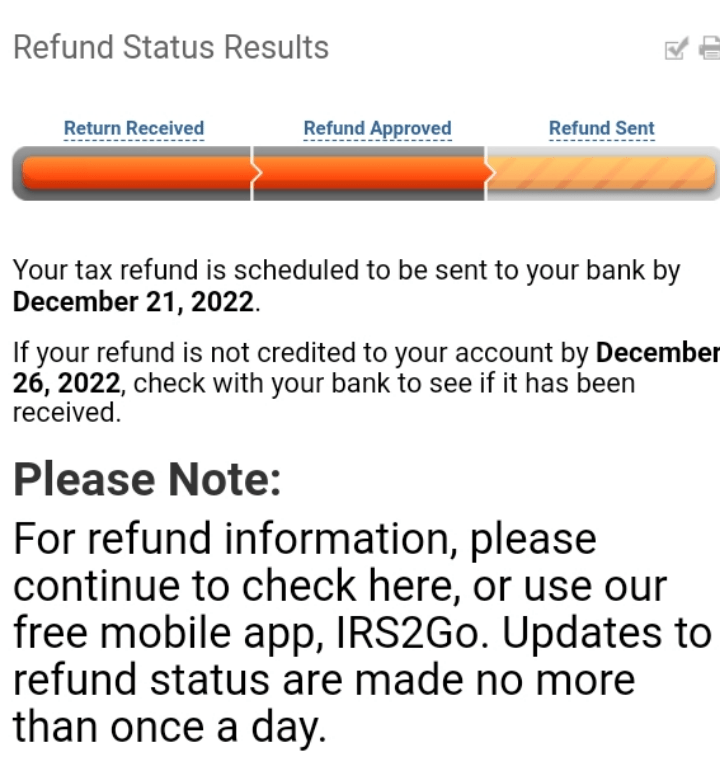 my refund said sent( does not say refund approved no more) and I havent