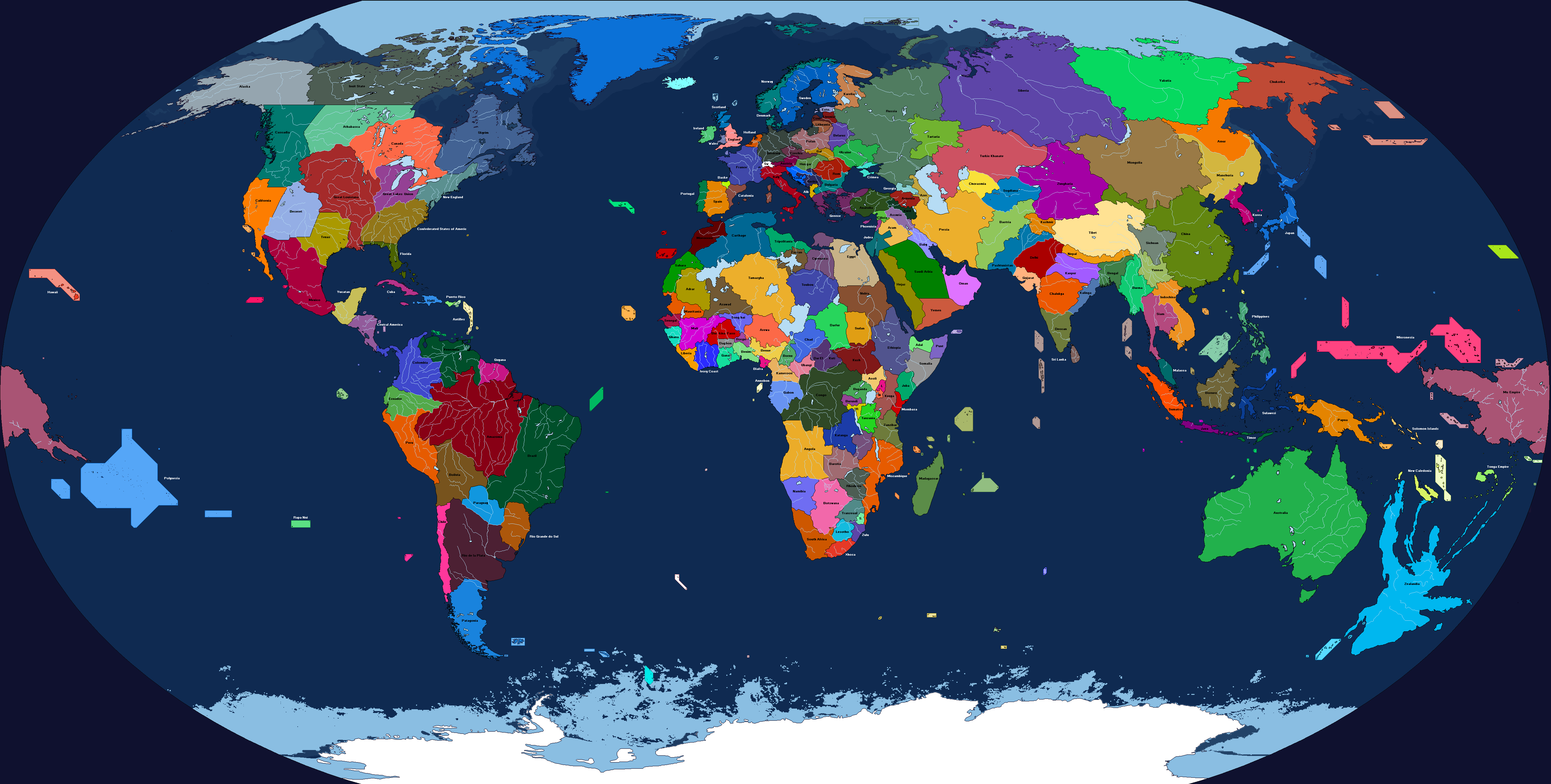 Map i have made an year ago, with Zealandia and Mu continents. Green